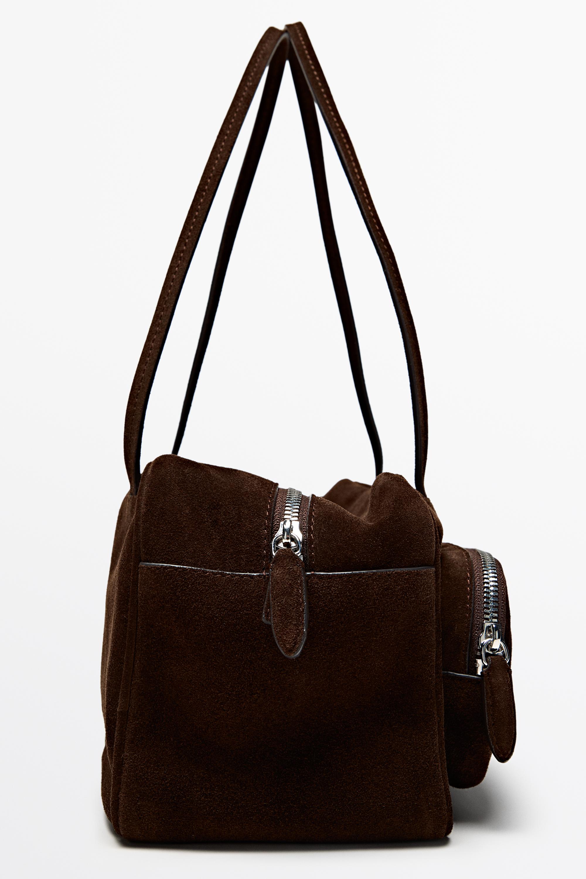 Medium split suede bowling bag Mink