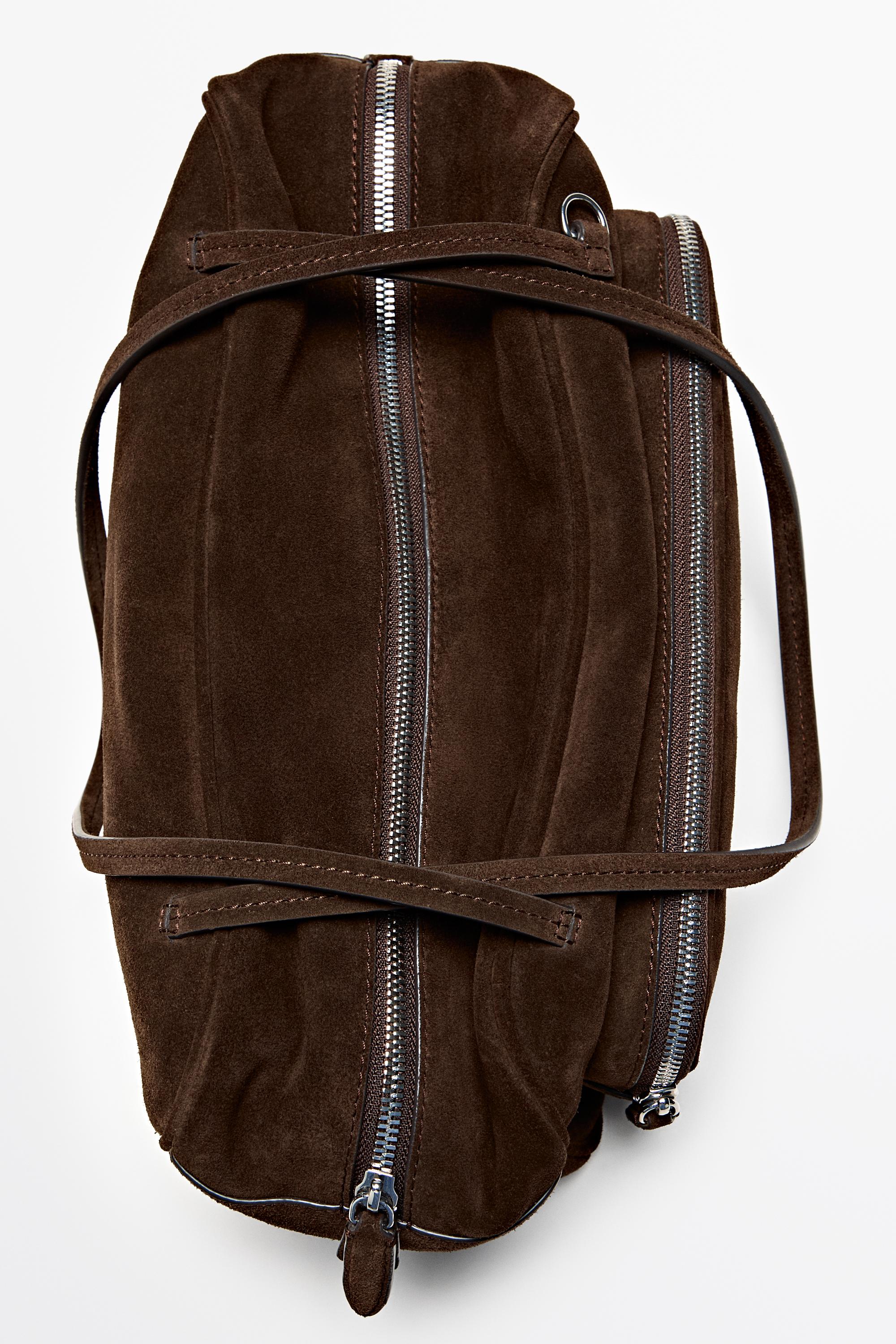 Medium split suede bowling bag Mink