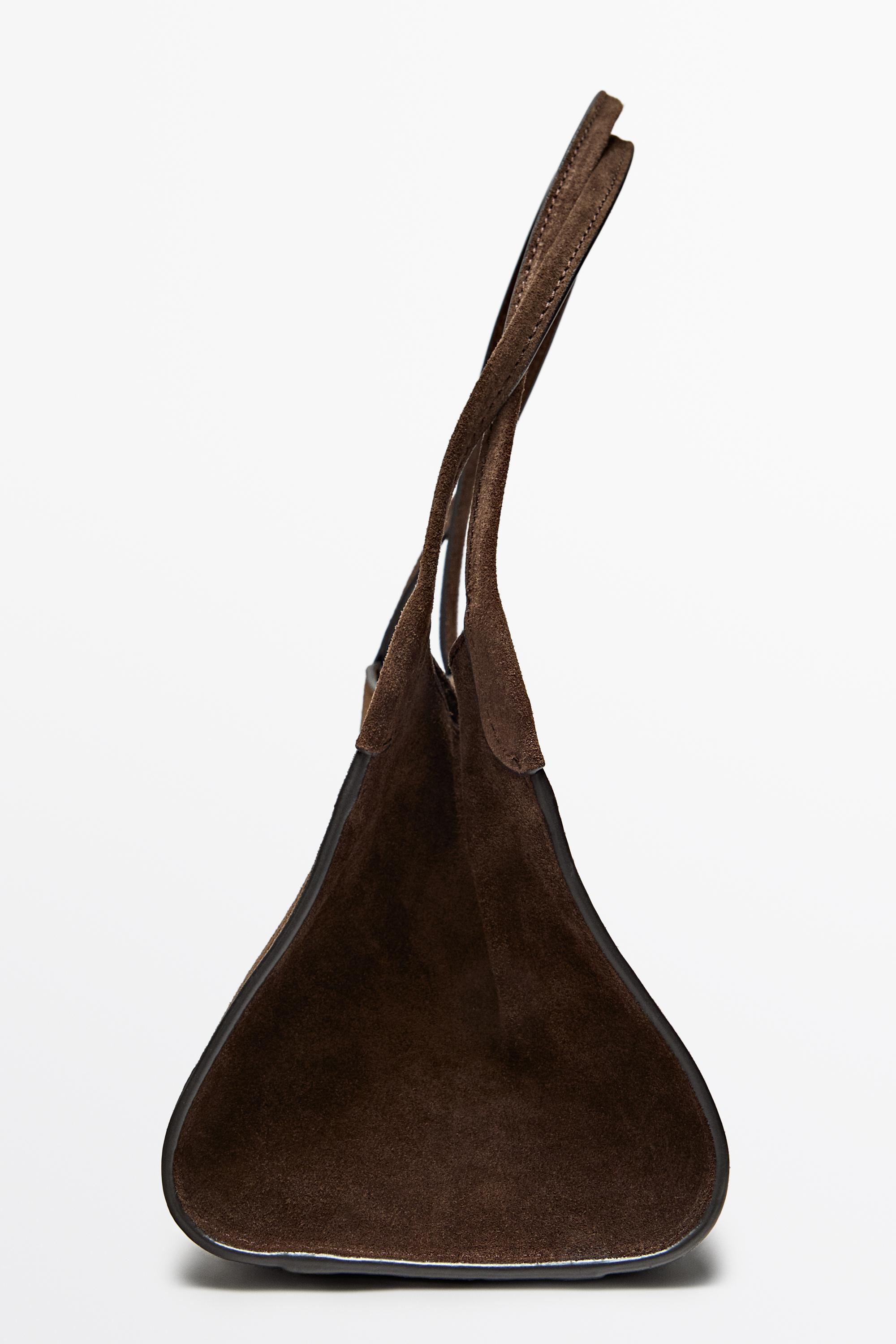 Split suede leather mini satchel bag Mink