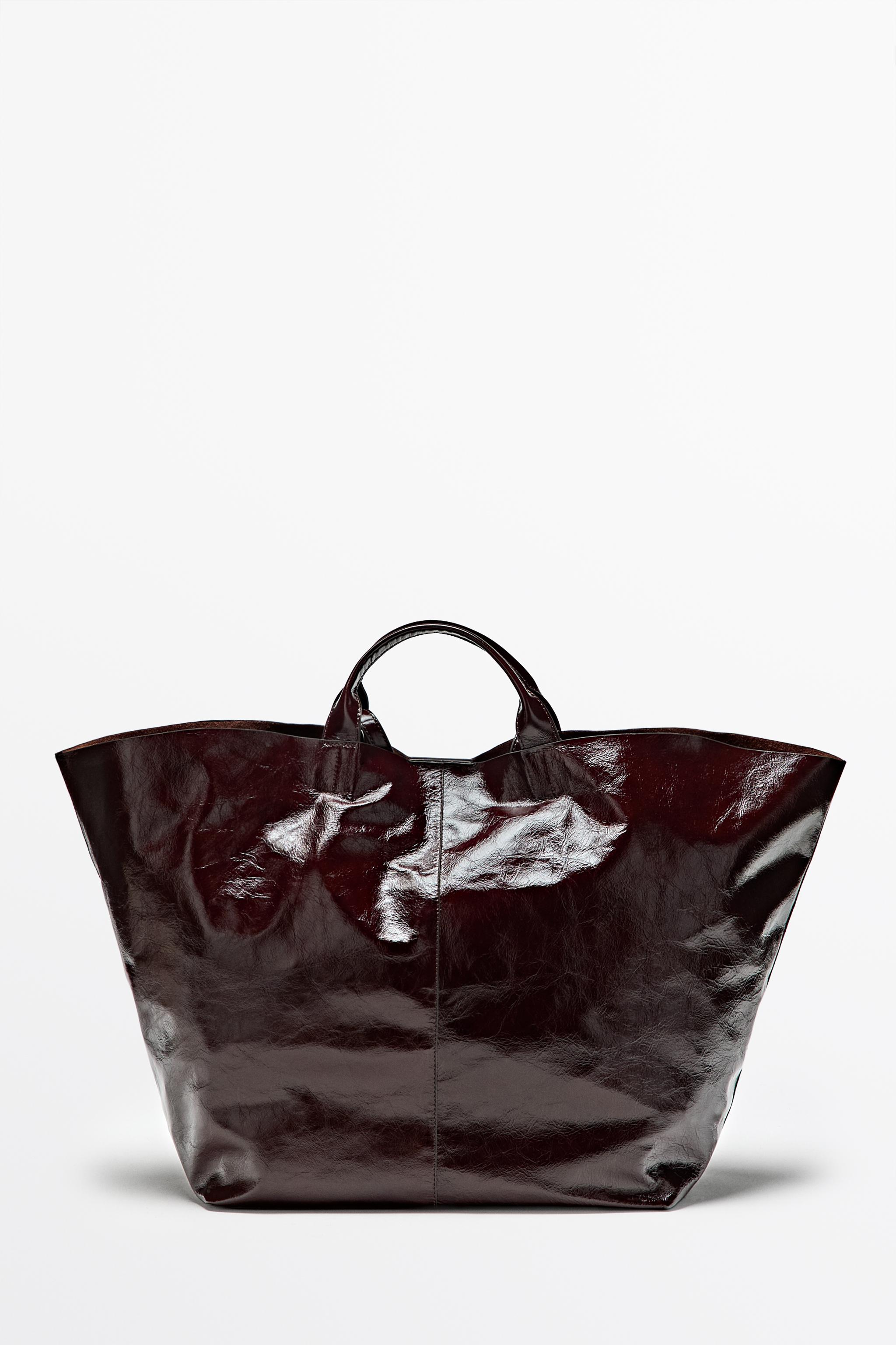 Maxi crackled nappa leather tote bag Chocolate