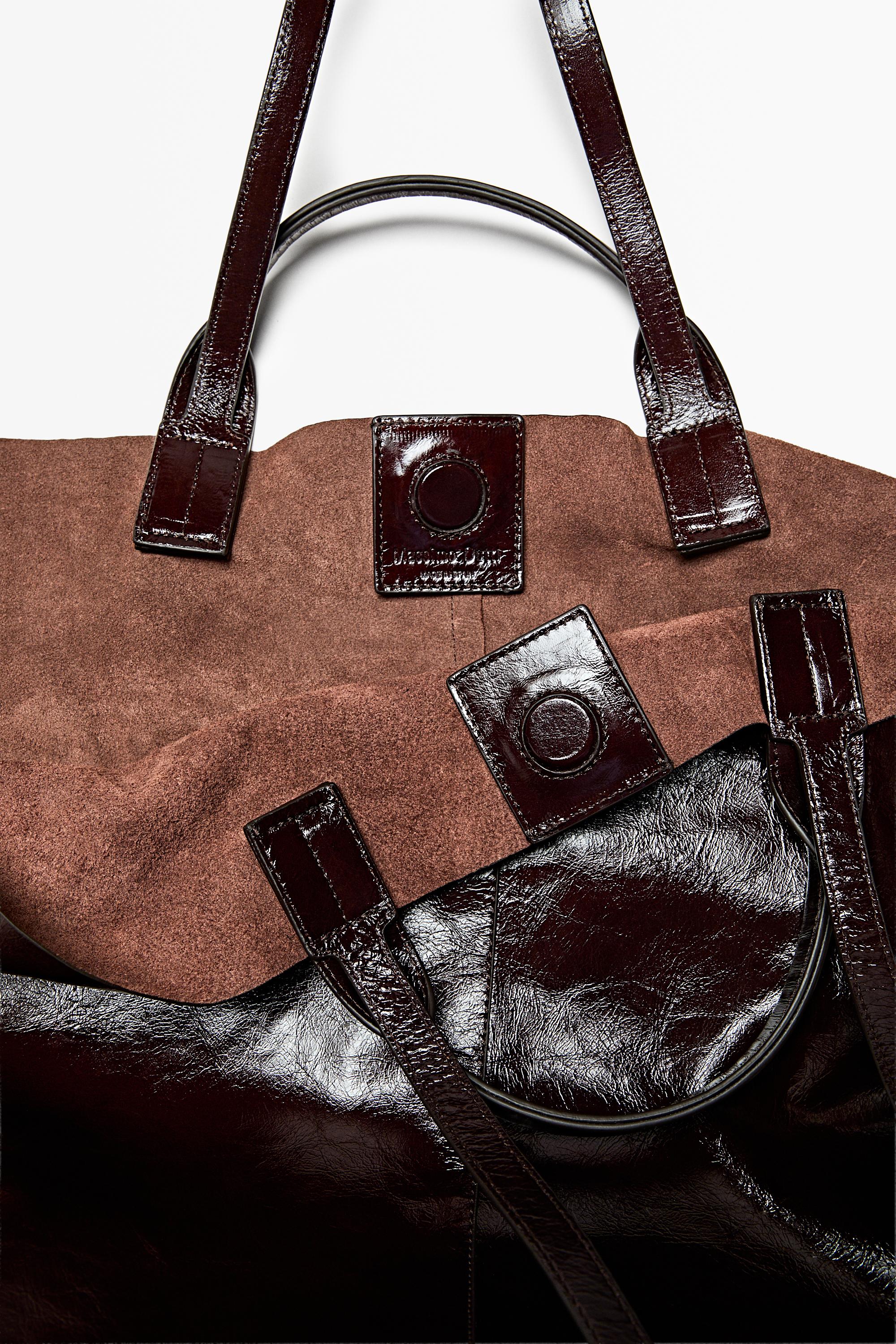 Maxi crackled nappa leather tote bag Chocolate