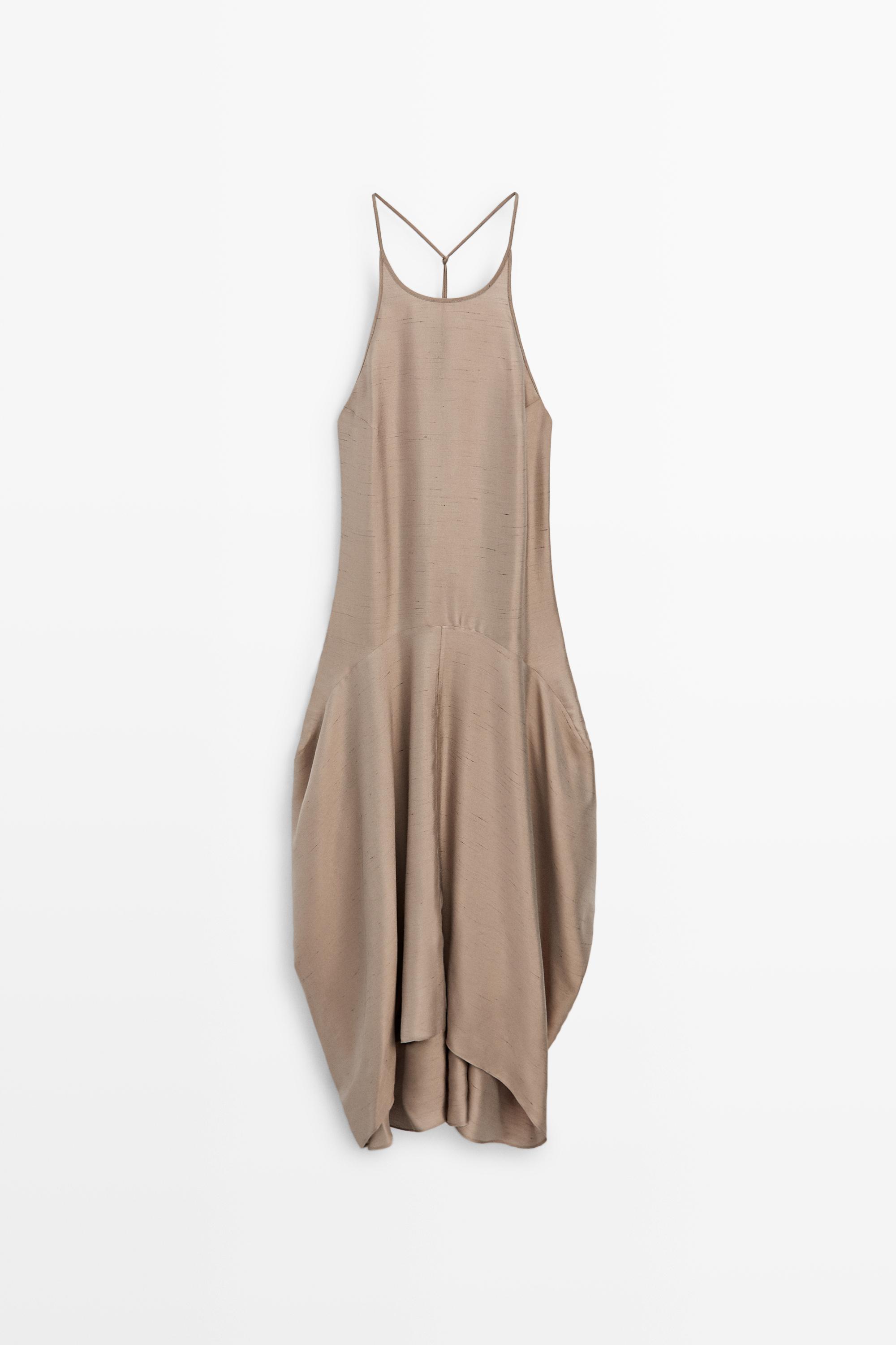 Satin halter flowing dress - STUDIO Brown