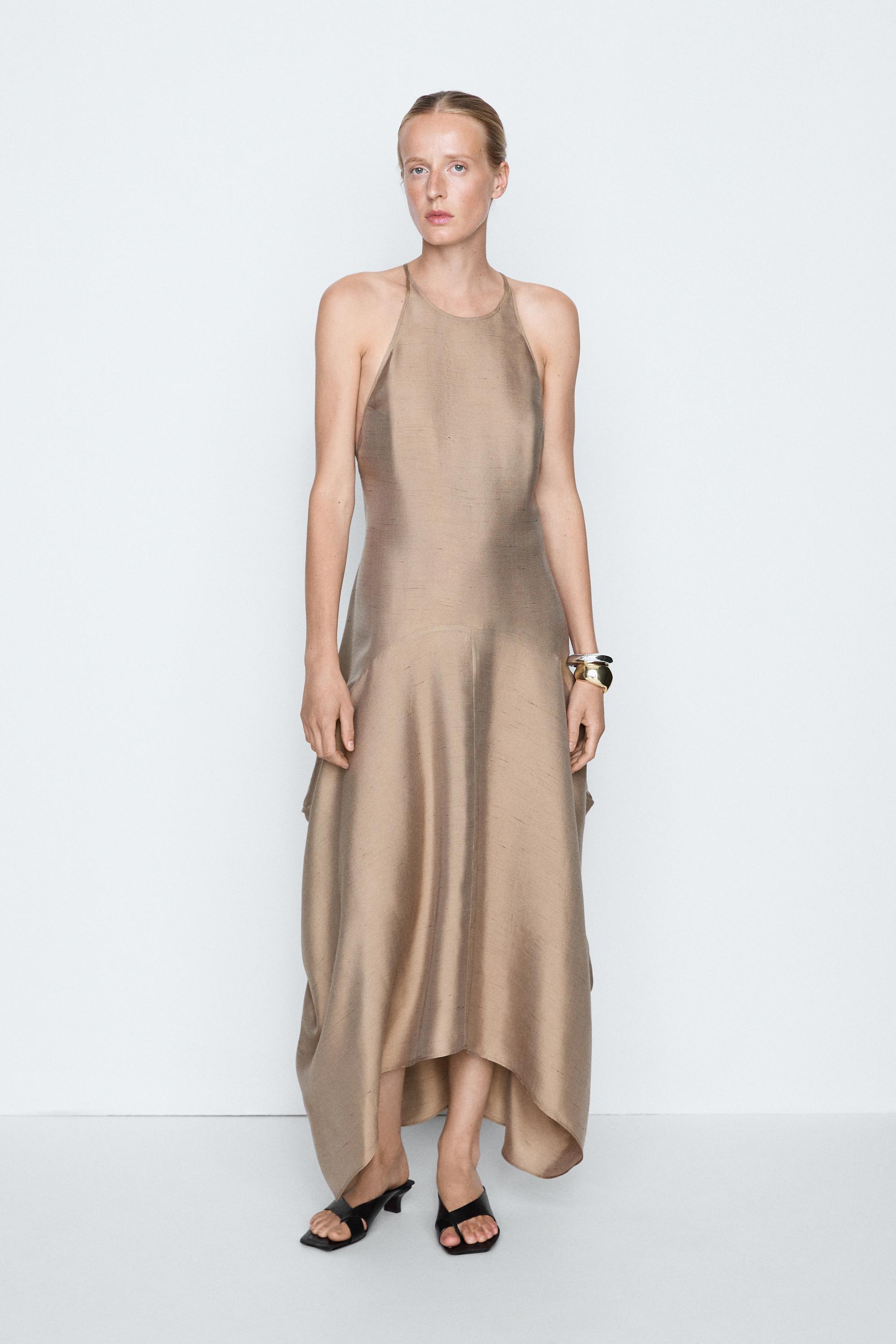 Satin halter flowing dress - STUDIO Brown