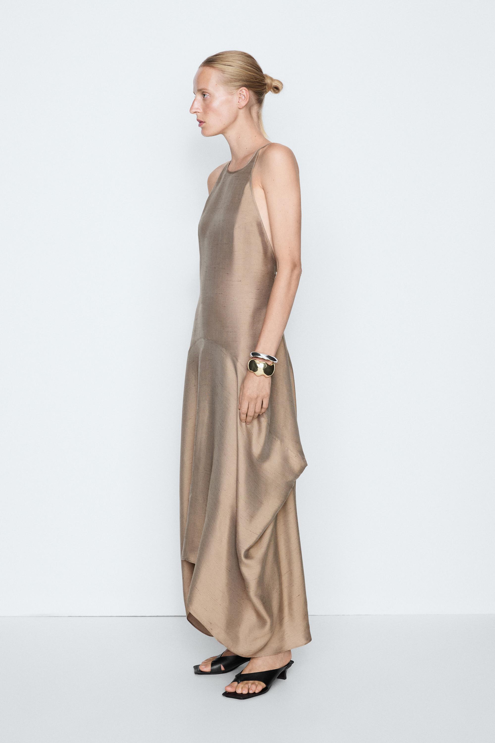 Satin halter flowing dress - STUDIO Brown