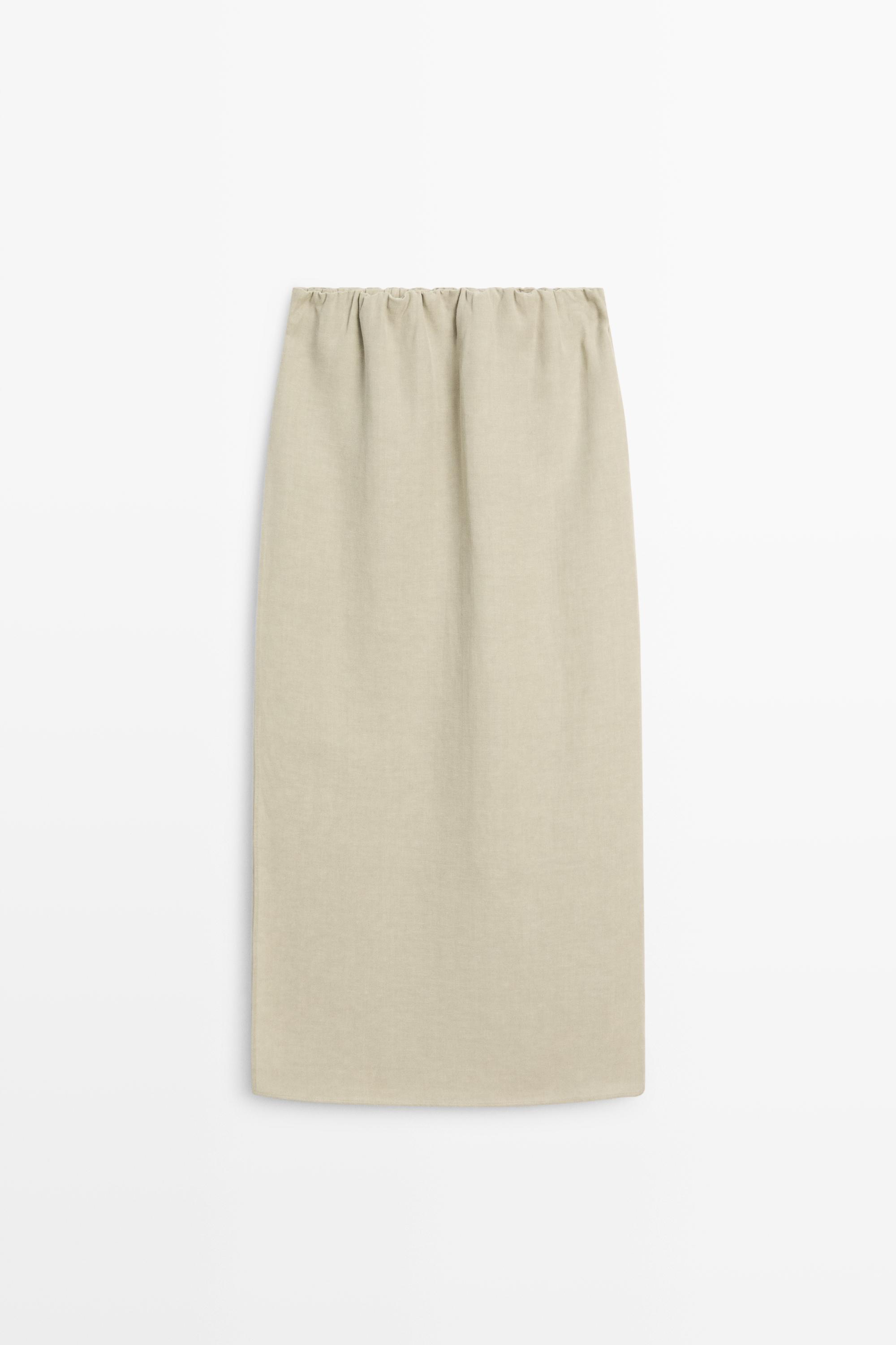 Double-layer midi skirt - STUDIO Pale Khaki