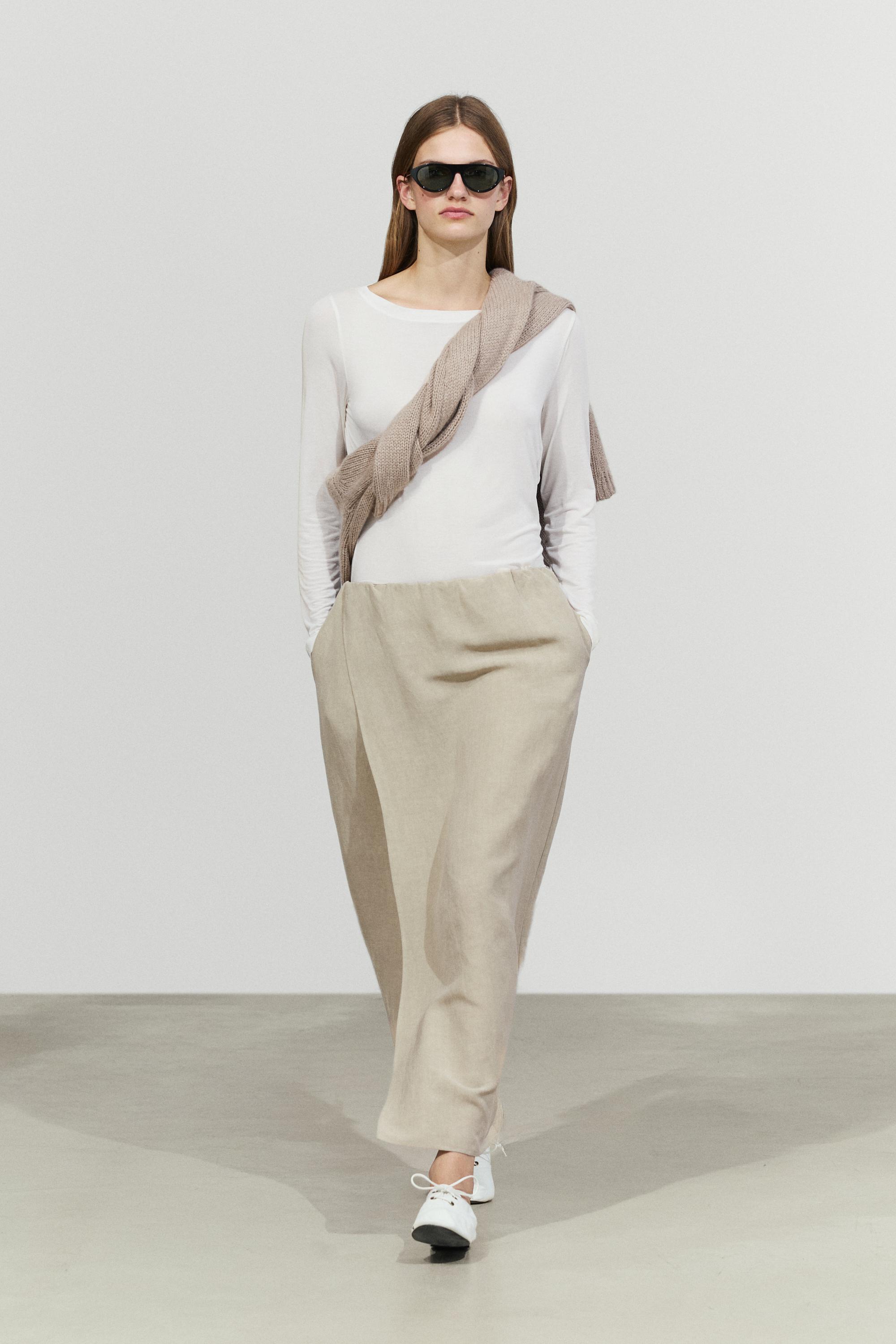 Double-layer midi skirt - STUDIO Pale Khaki