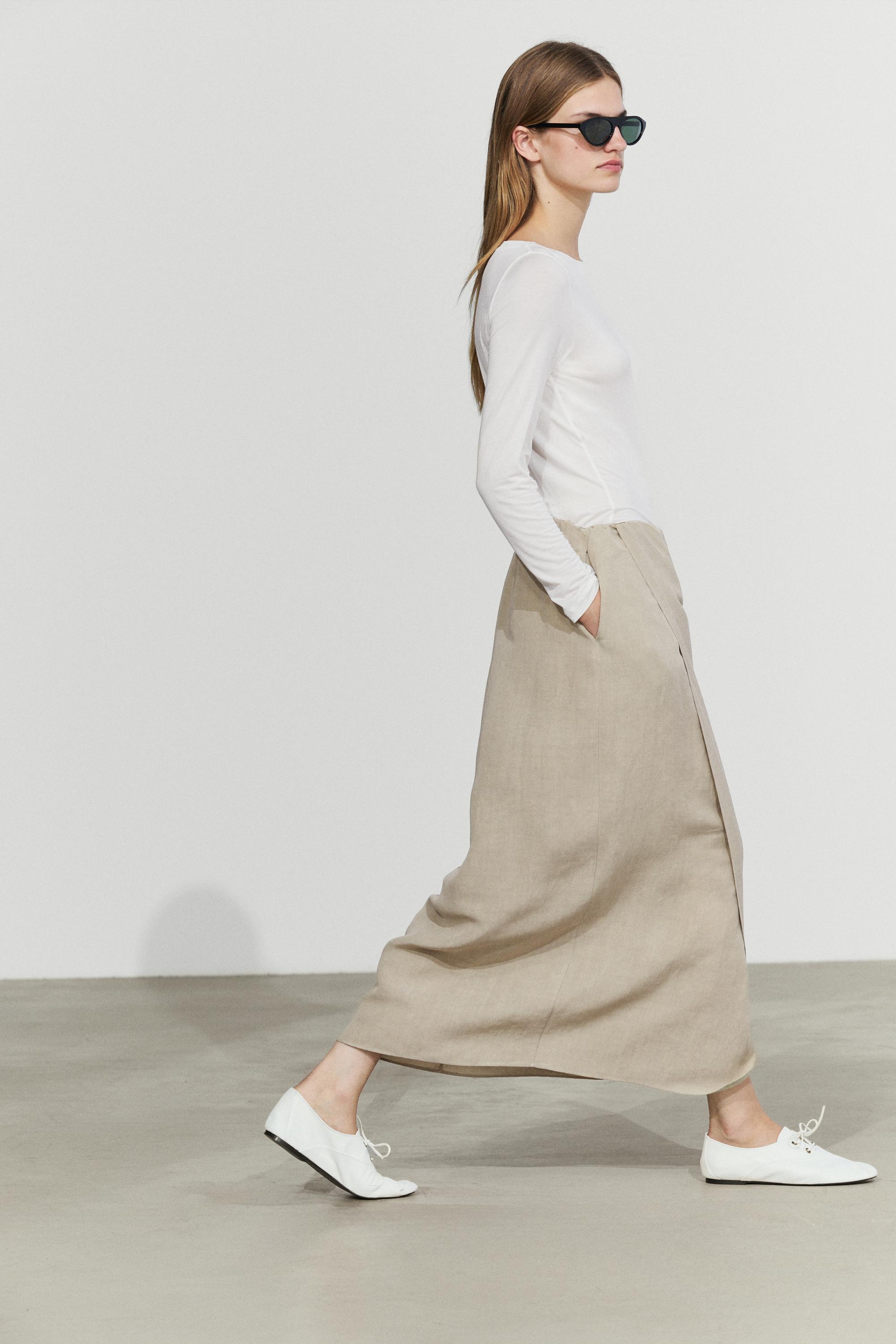 Double-layer midi skirt - STUDIO Pale Khaki