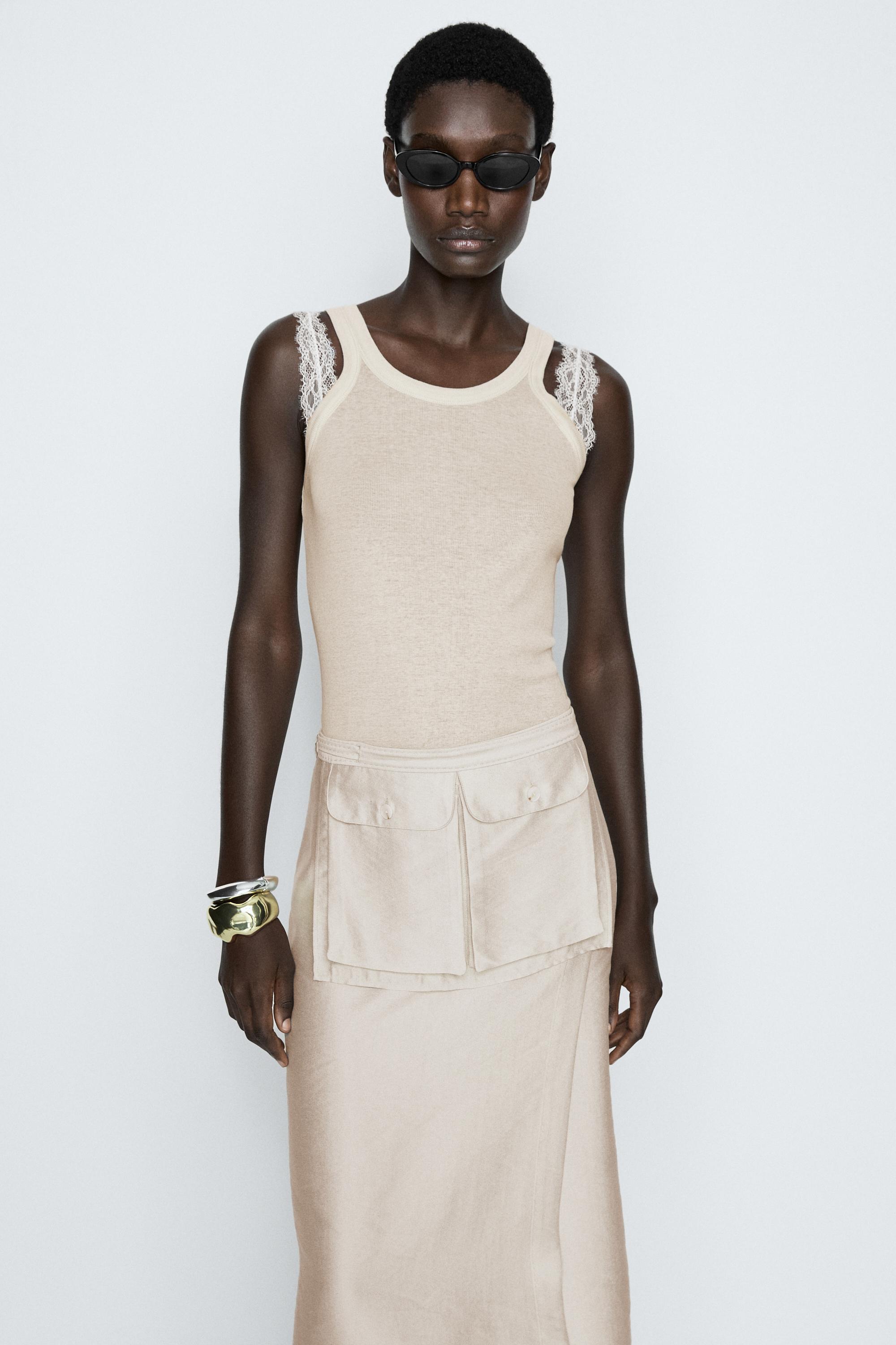 Double strap detail top - STUDIO Beige