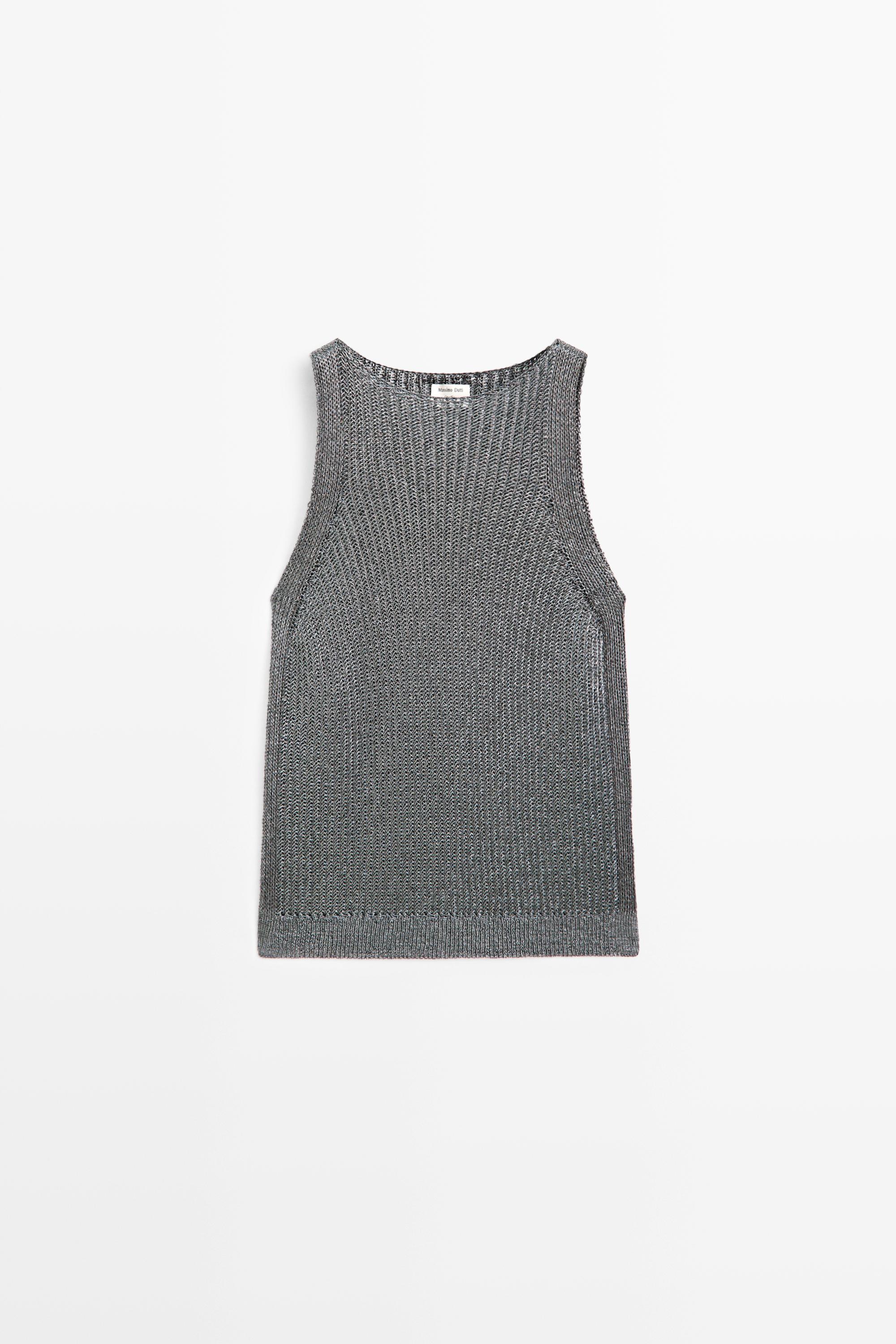 Metallic knit halter top - STUDIO Silver