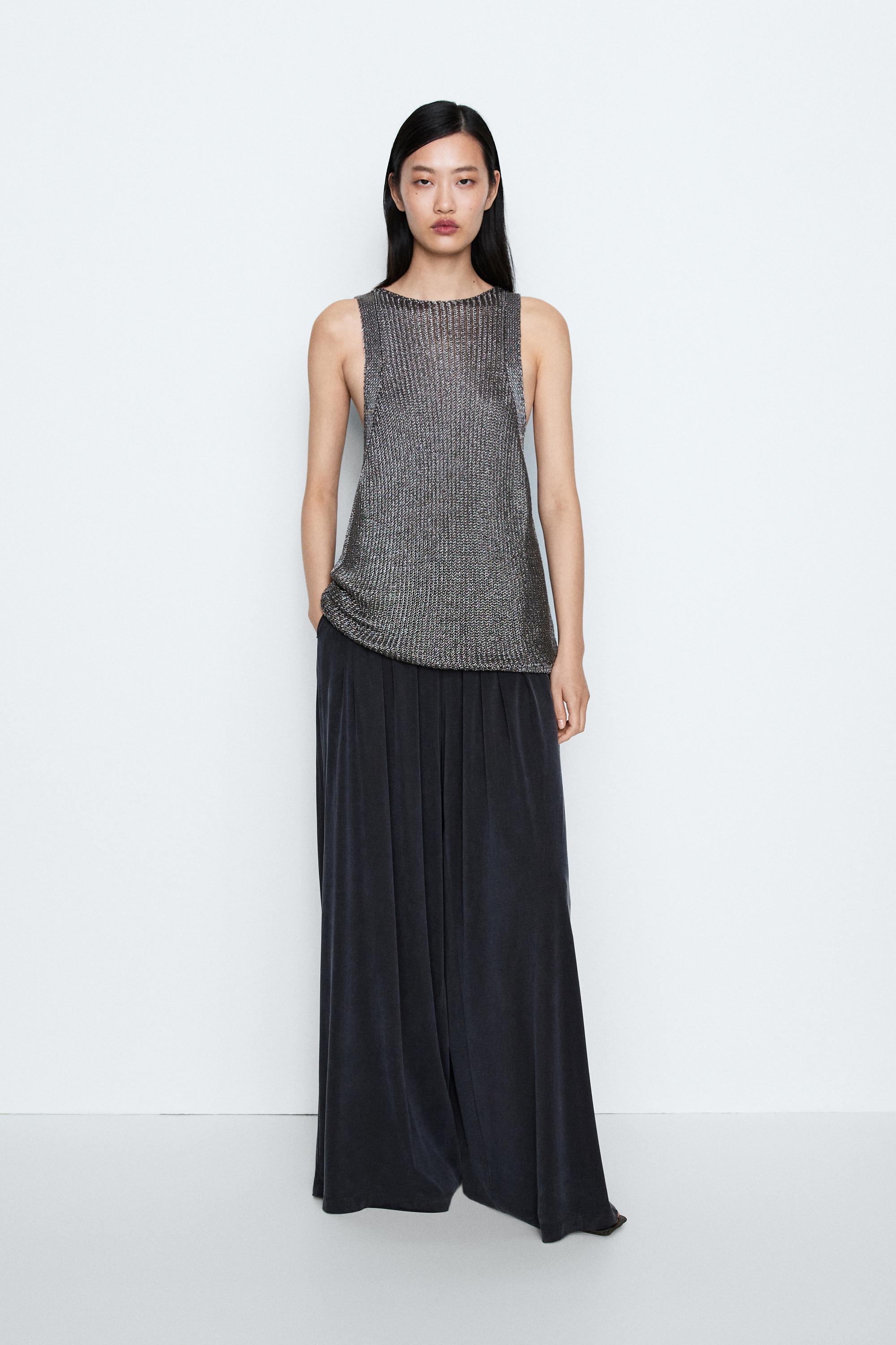 Metallic knit halter top - STUDIO Silver