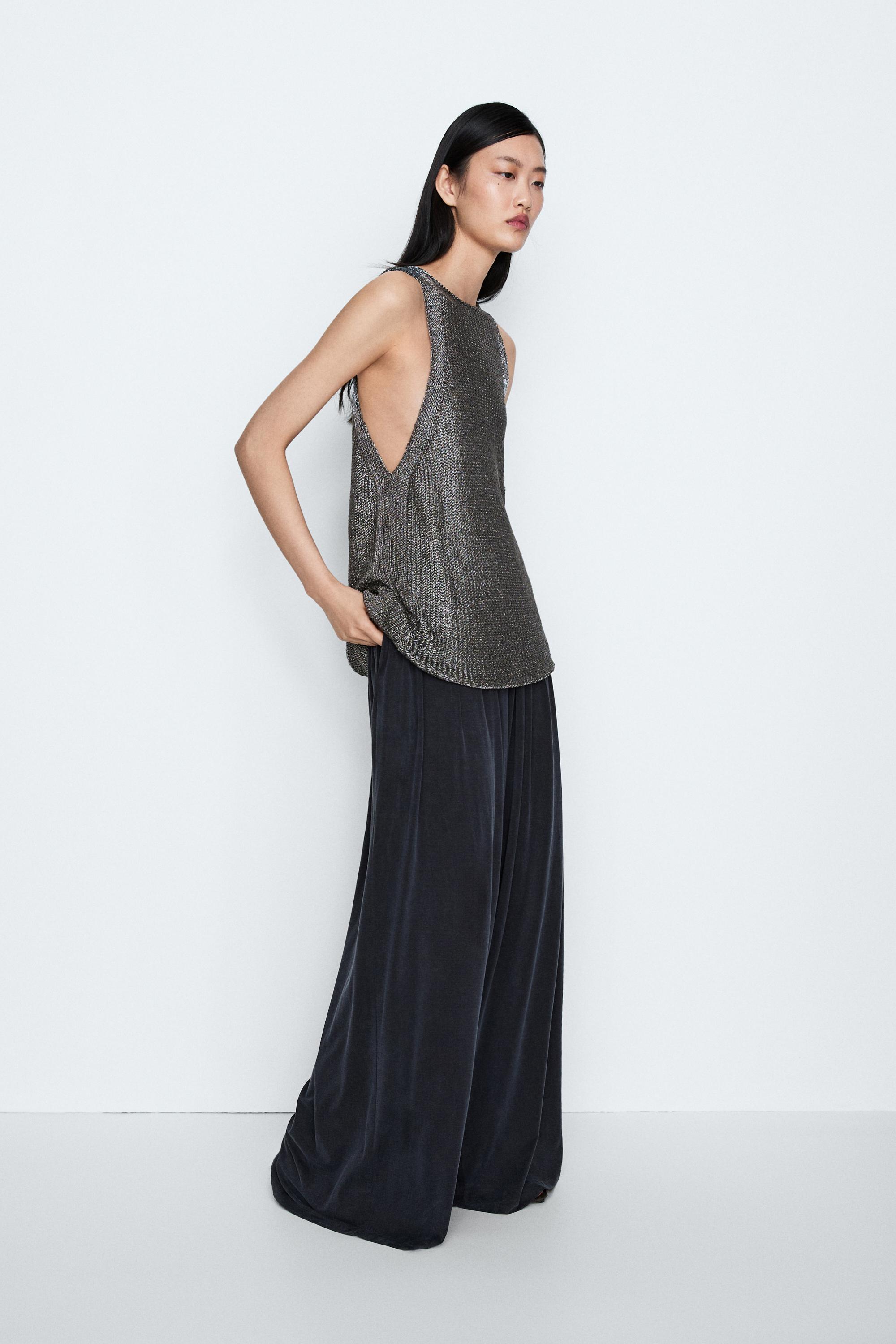 Metallic knit halter top - STUDIO Silver