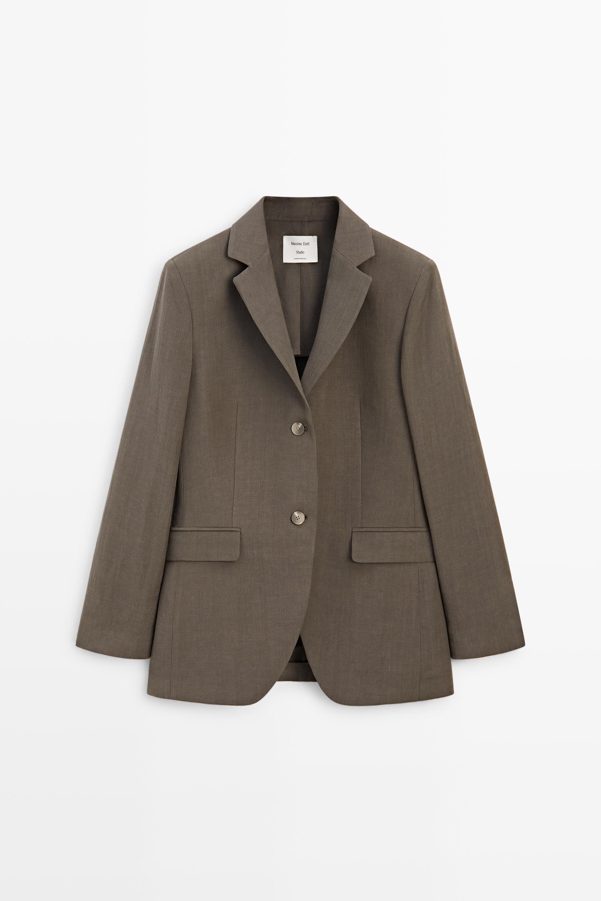 Tailored linen-blend blazer - STUDIO Brown