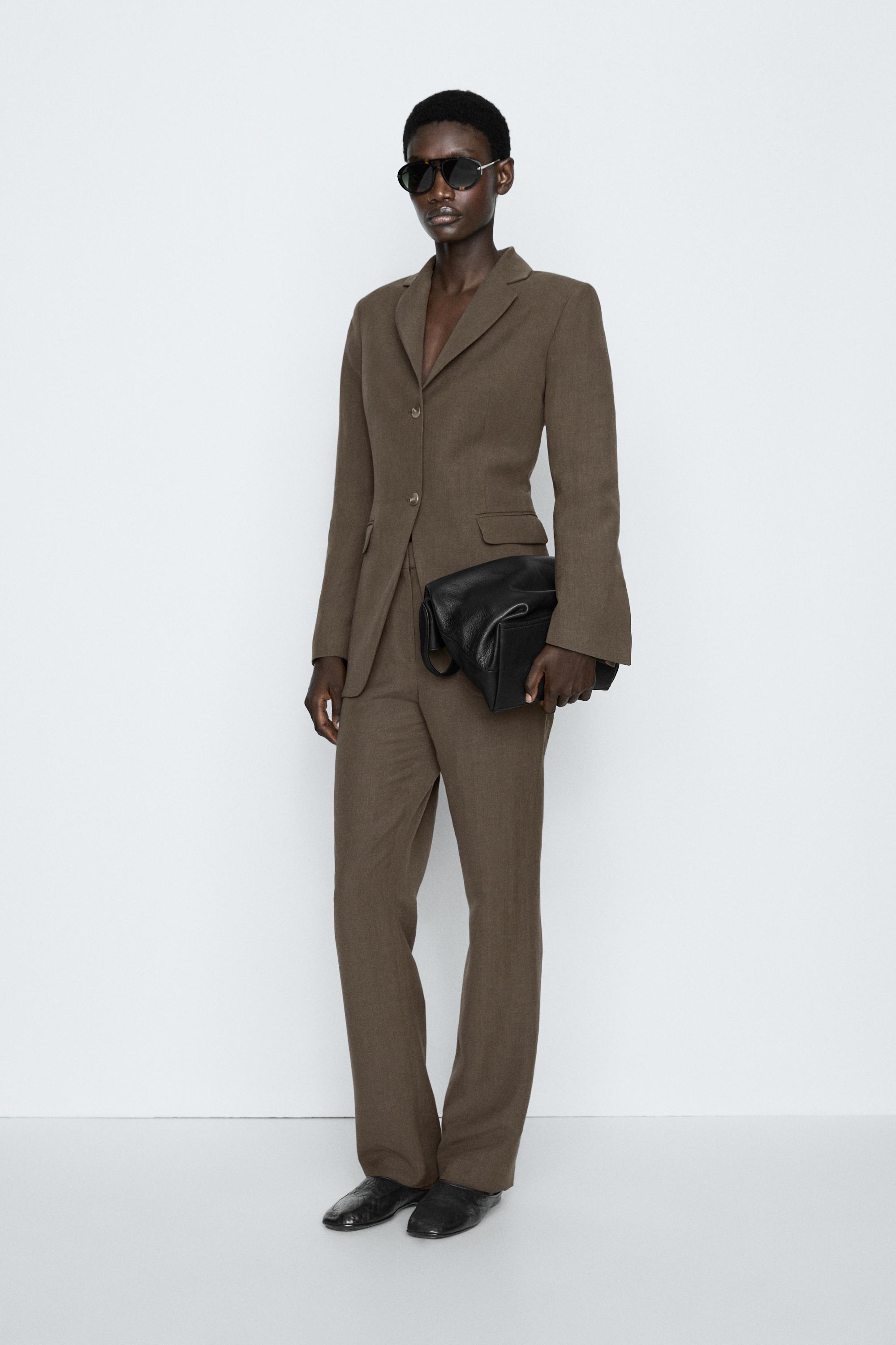 Tailored linen-blend blazer - STUDIO Brown
