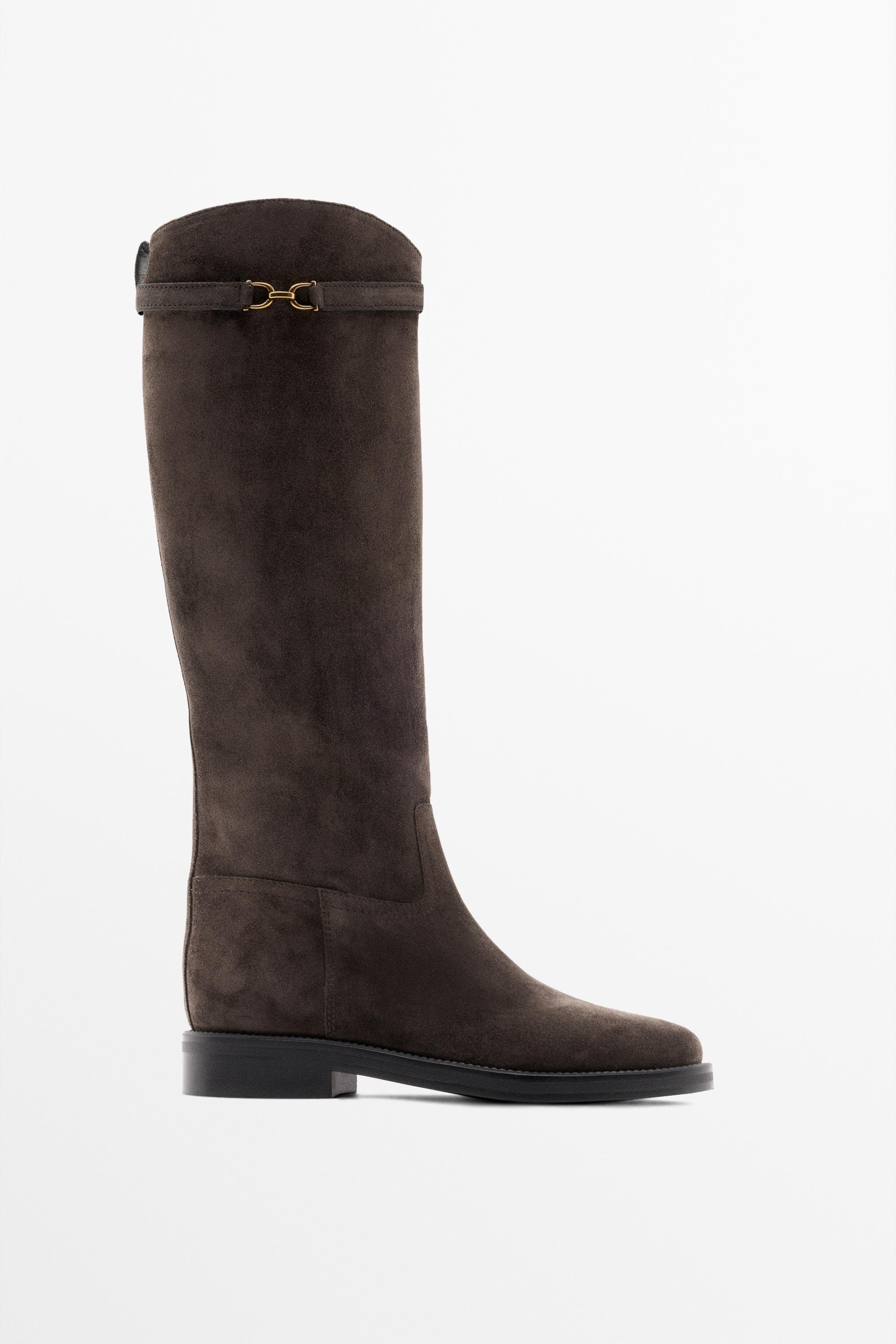 Split suede leather equestrian boot Brown