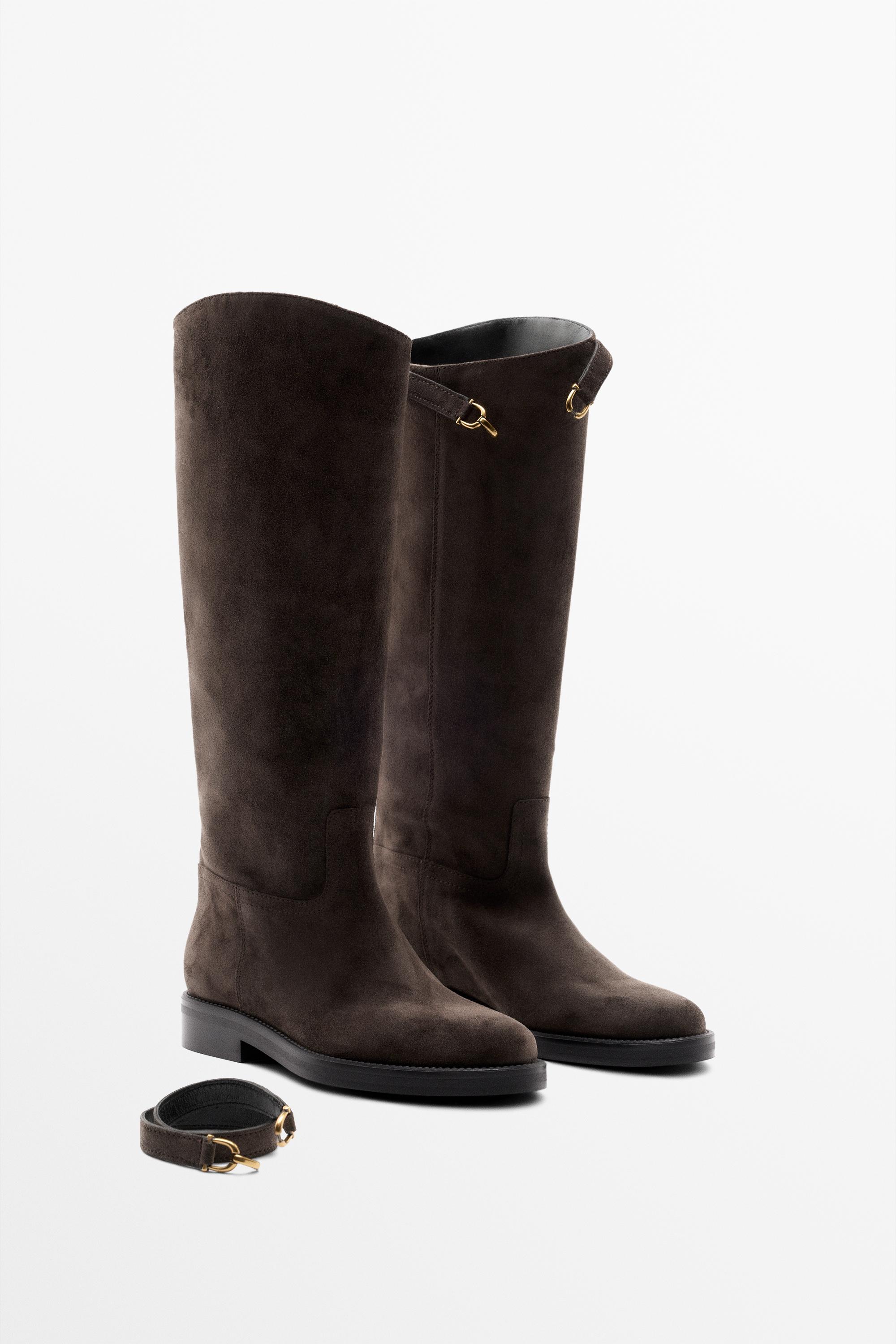Split suede leather equestrian boot Brown