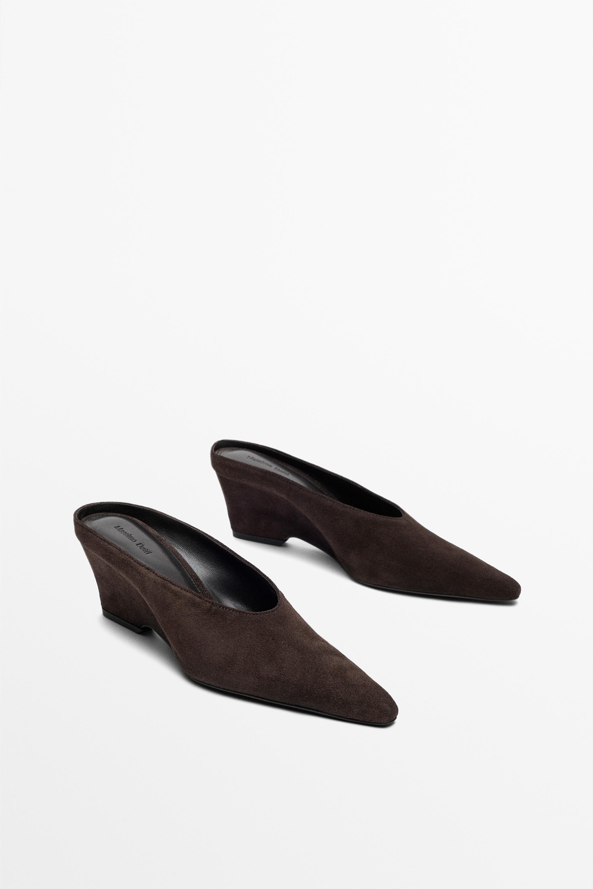 Leather slingback heel shoe Brown