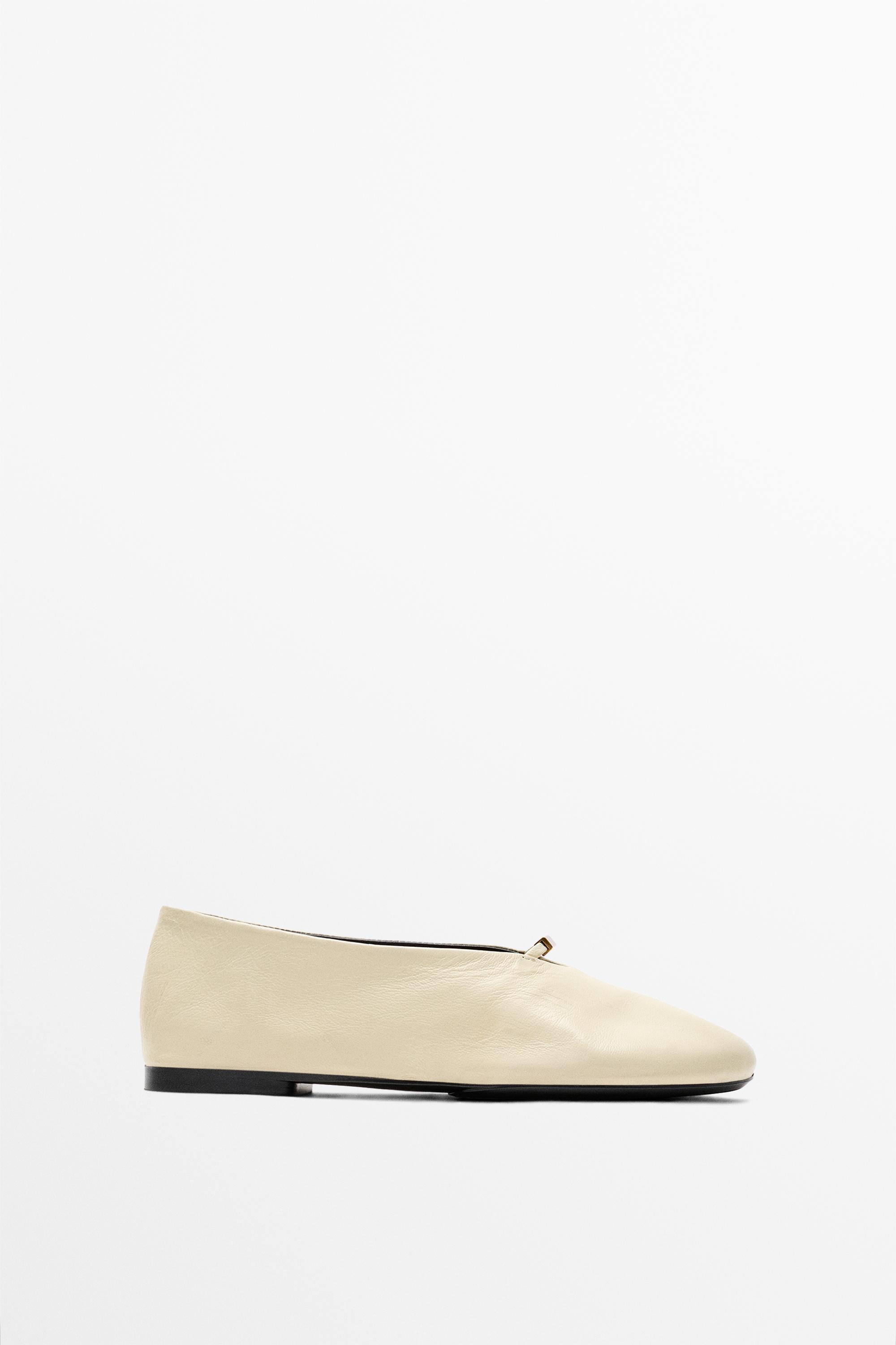 Soft leather ballet flat Ecru