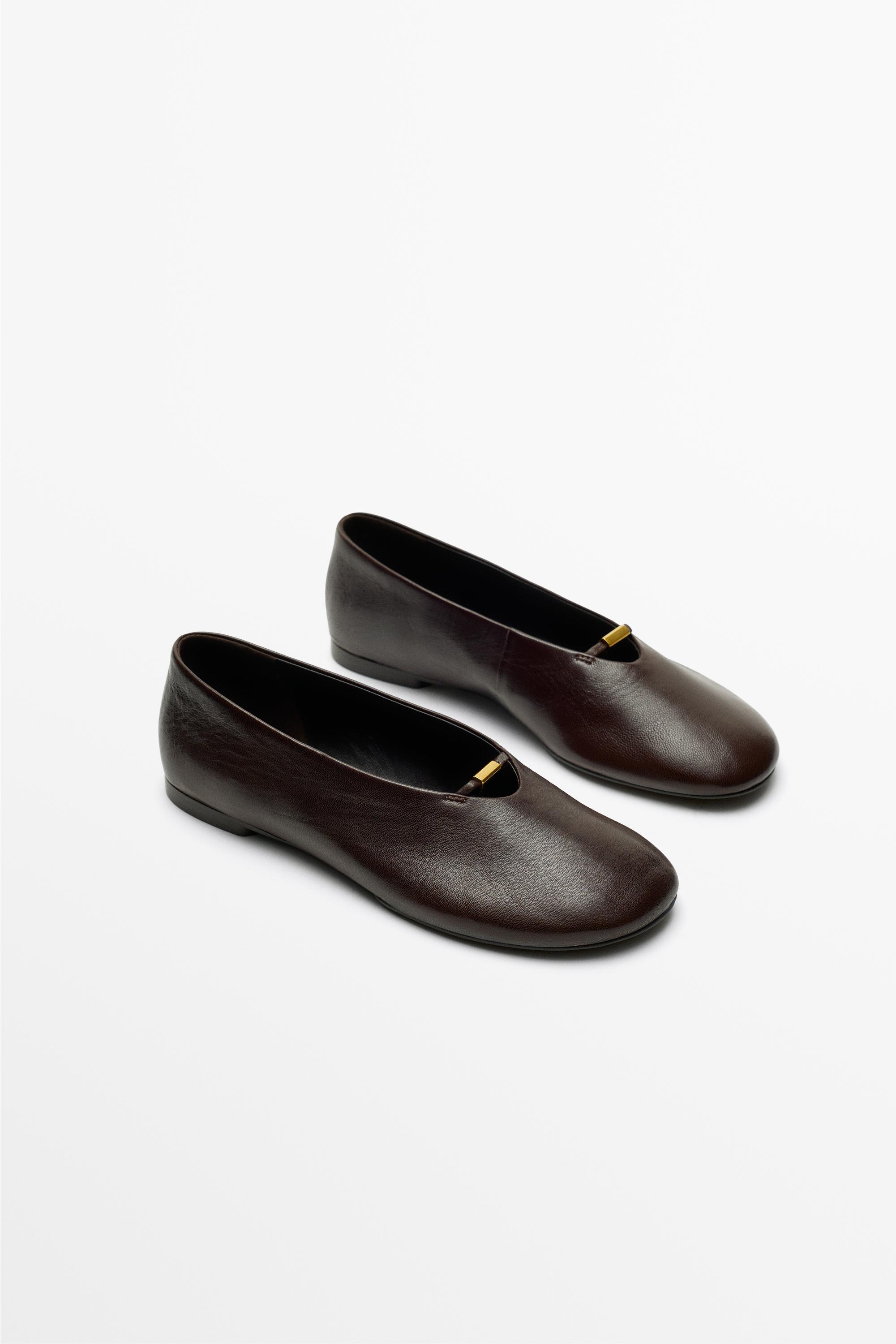 Soft leather flat ballet flats Brown