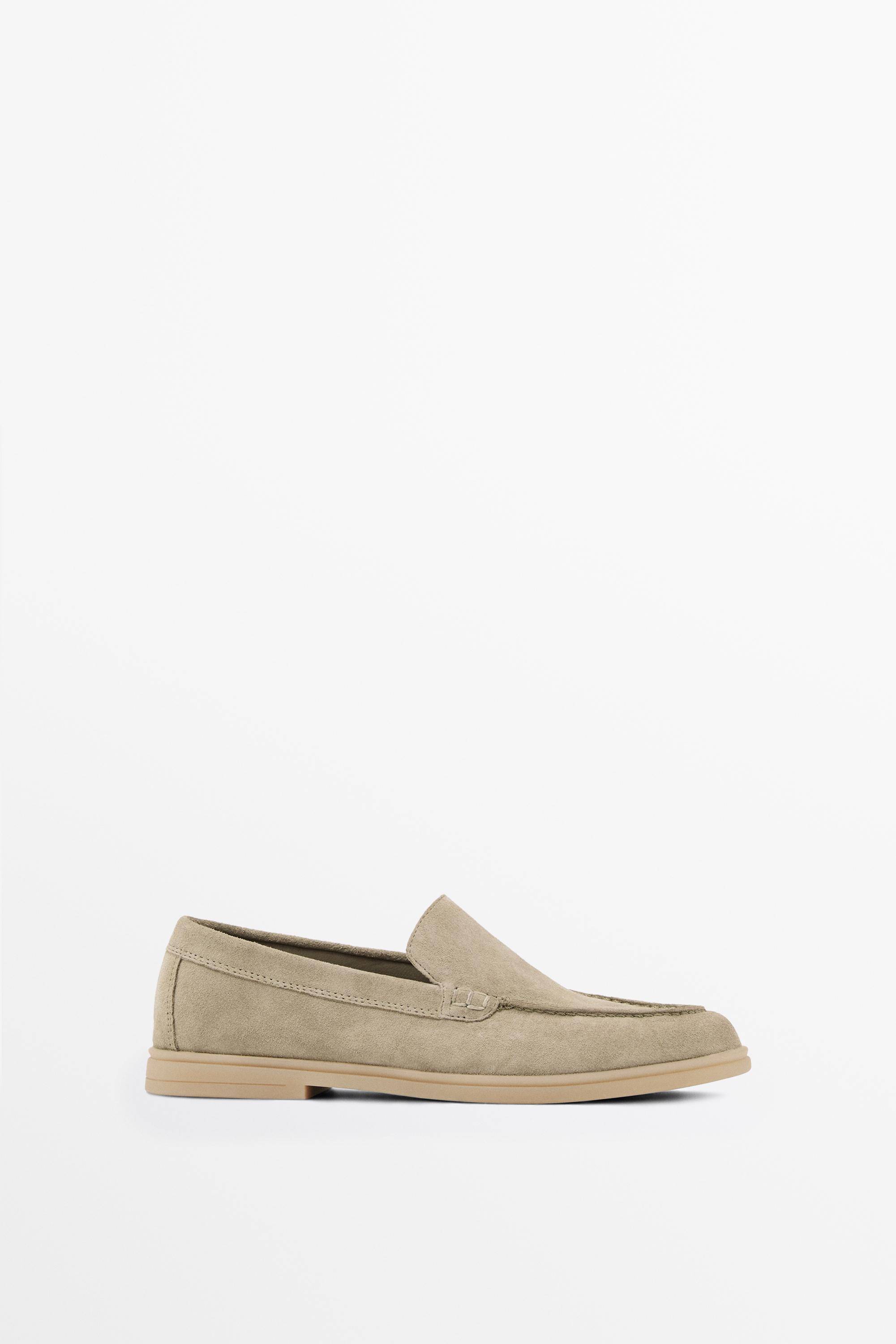 Split leather loafers Beige