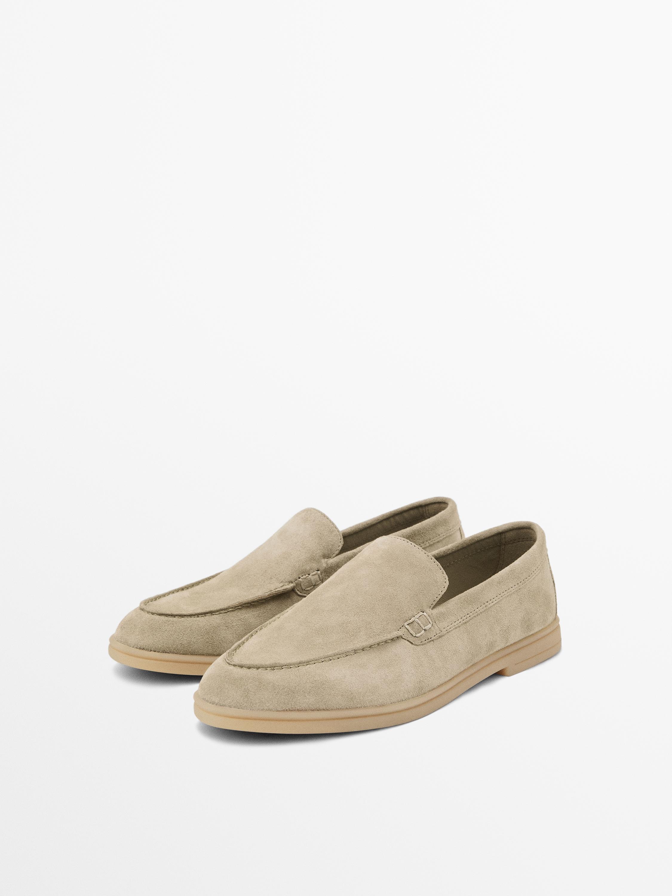 Split leather loafers Beige
