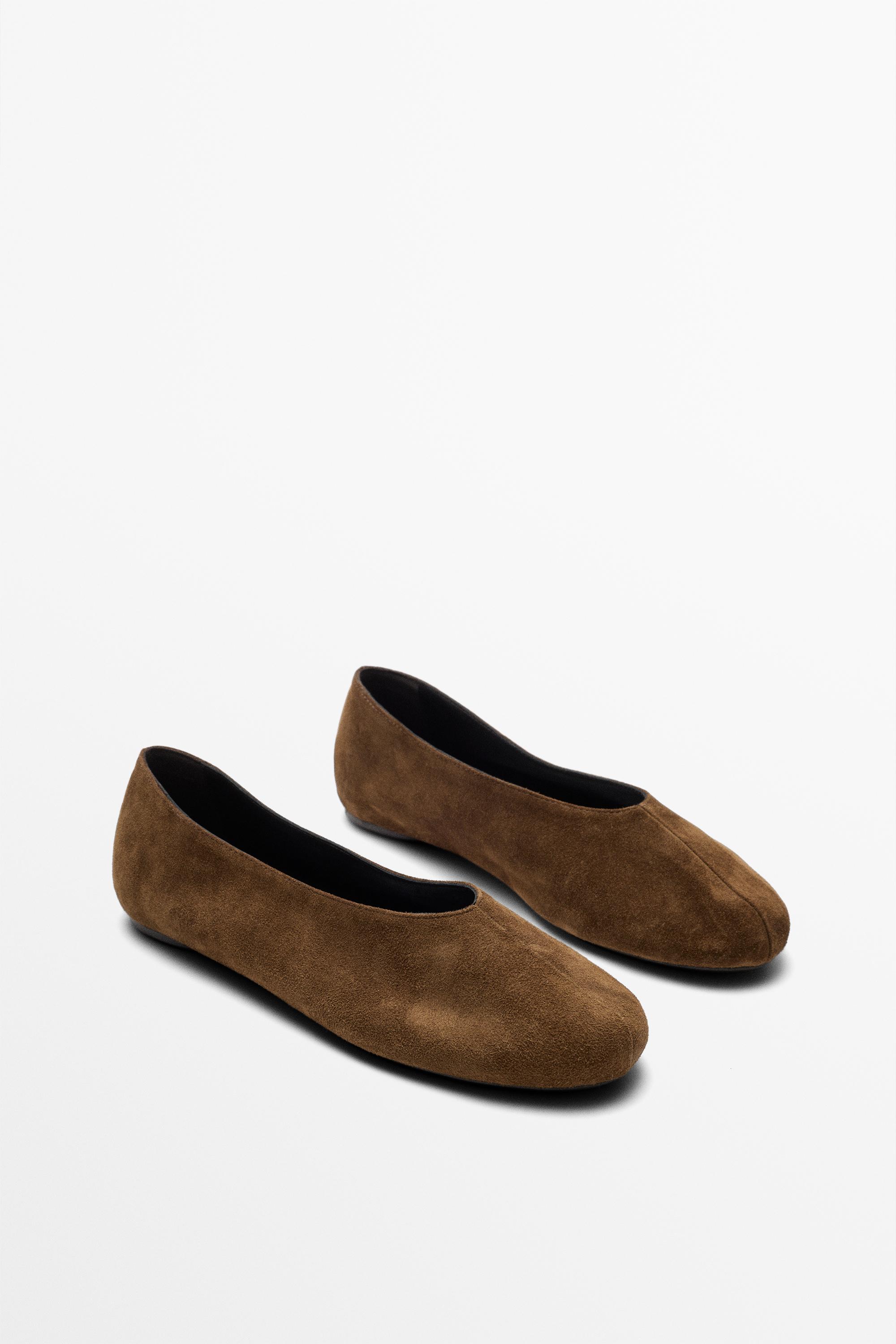 Split suede ballet flat Camel