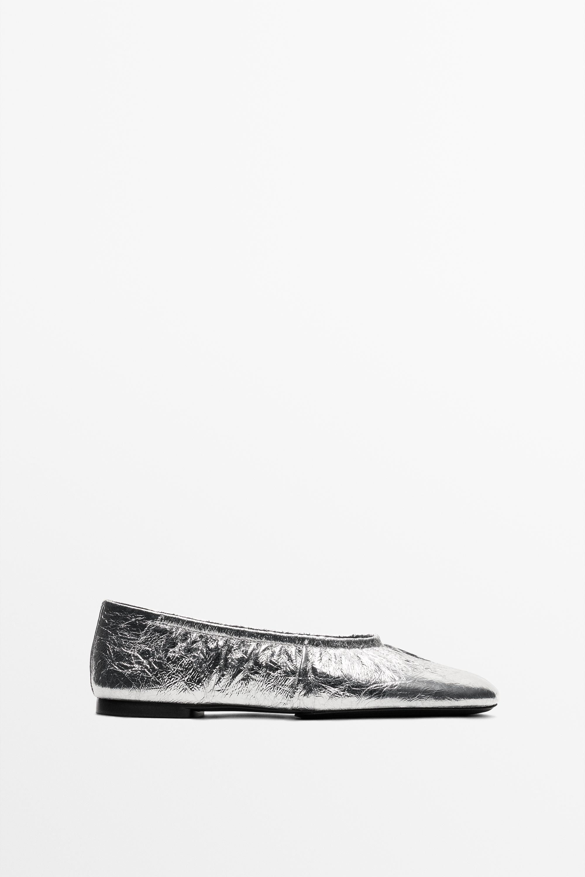 Metallic leather ballet flats Silver