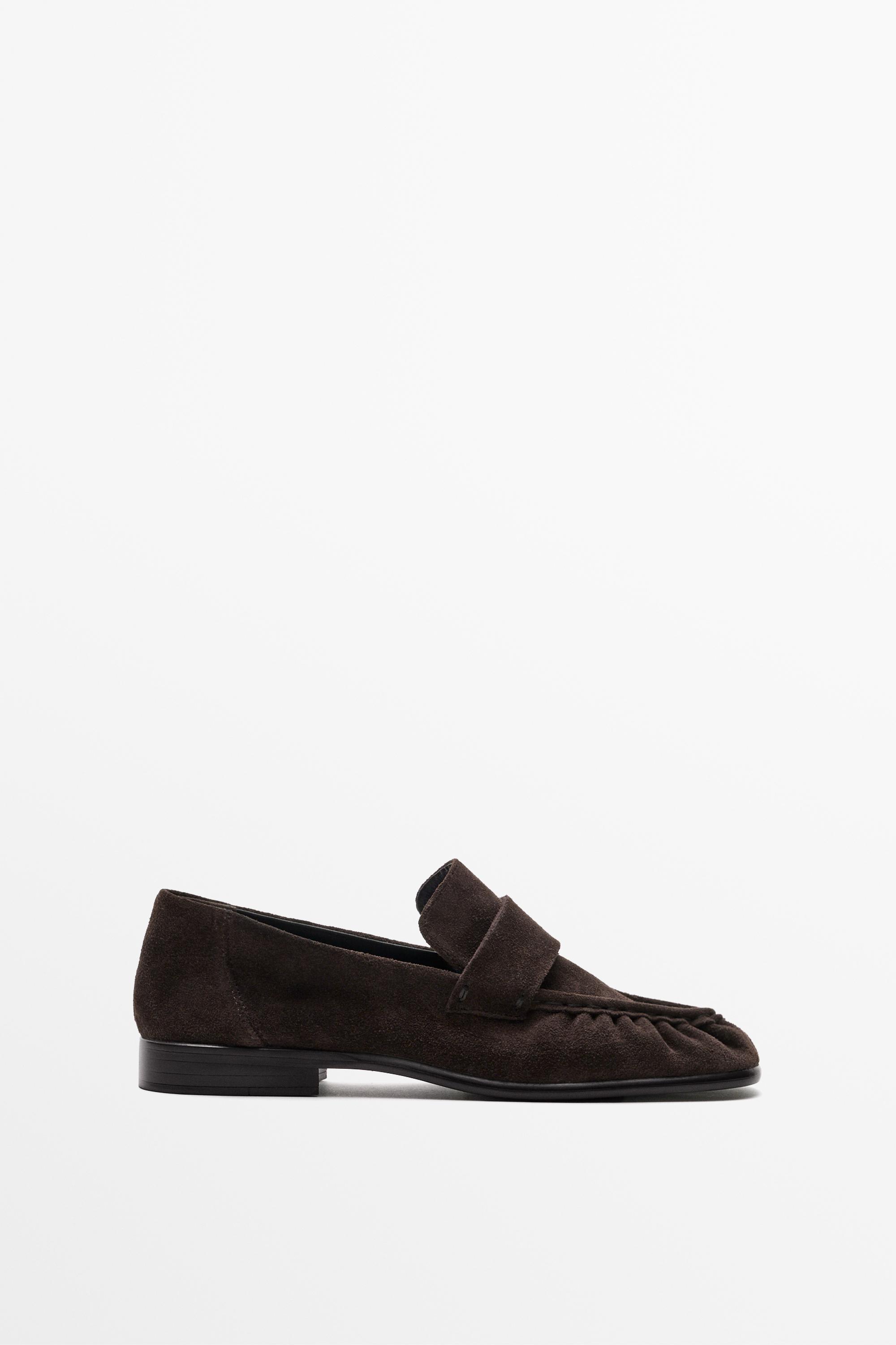 Shirred split suede leather loafer Brown