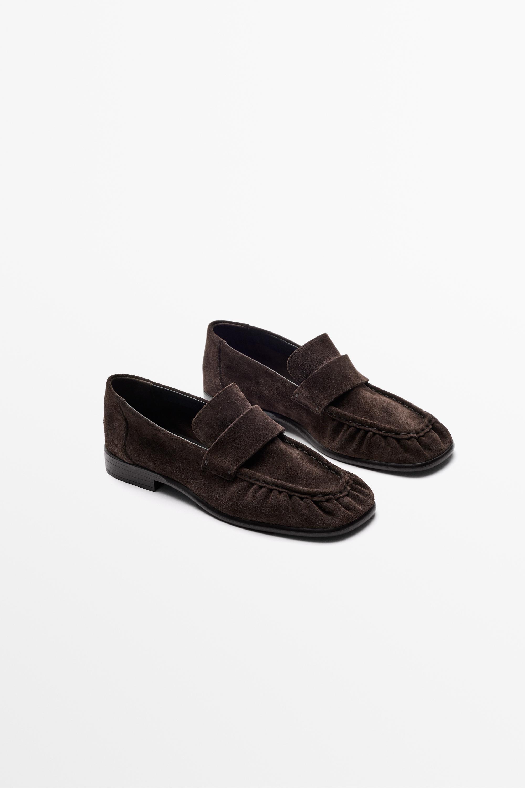 Shirred split suede leather loafer Brown