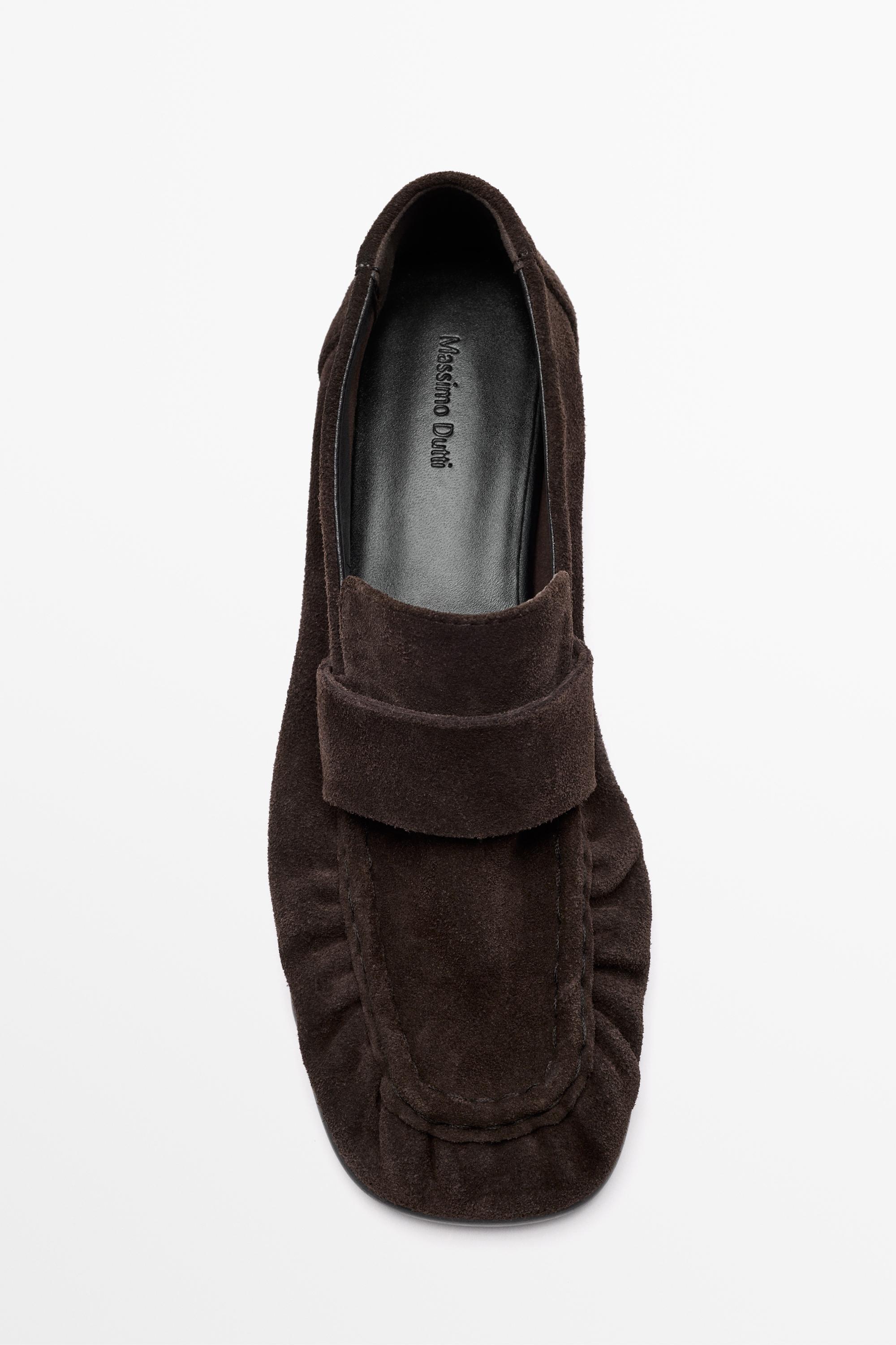 Shirred split suede leather loafer Brown