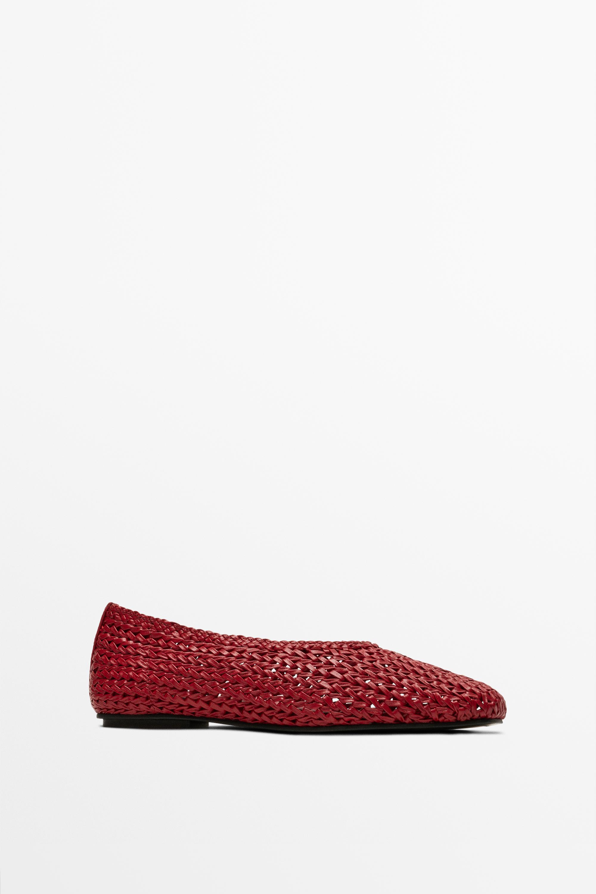 Braided leather ballet flat Red