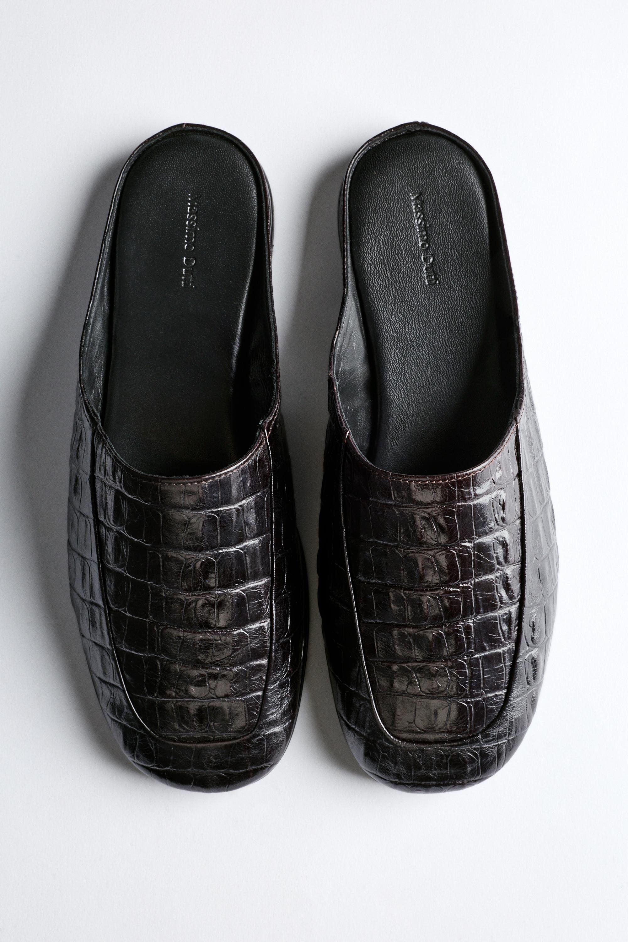 Mock croc leather mules Brown