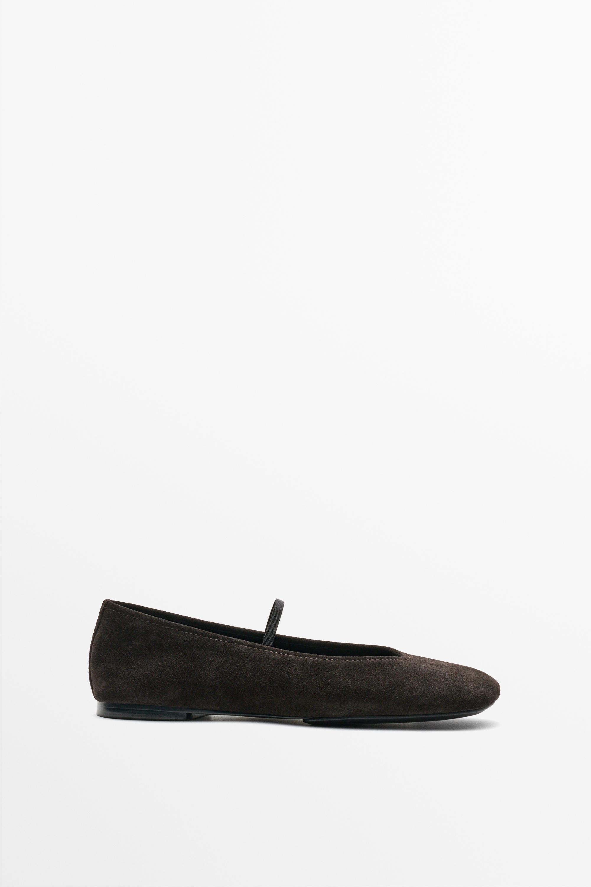 Square toe leather ballerina flats Brown