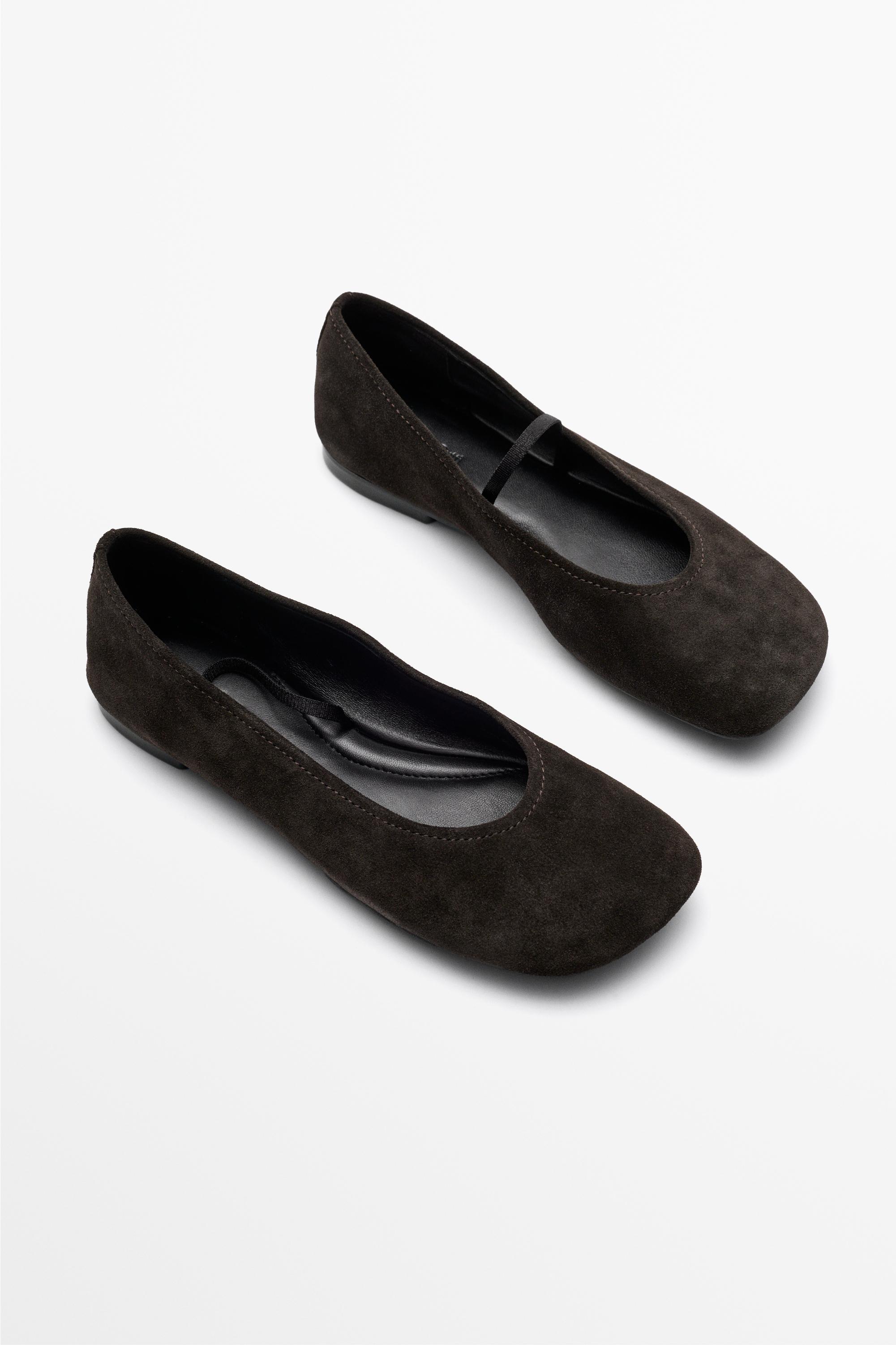 Square toe leather ballerina flats Brown