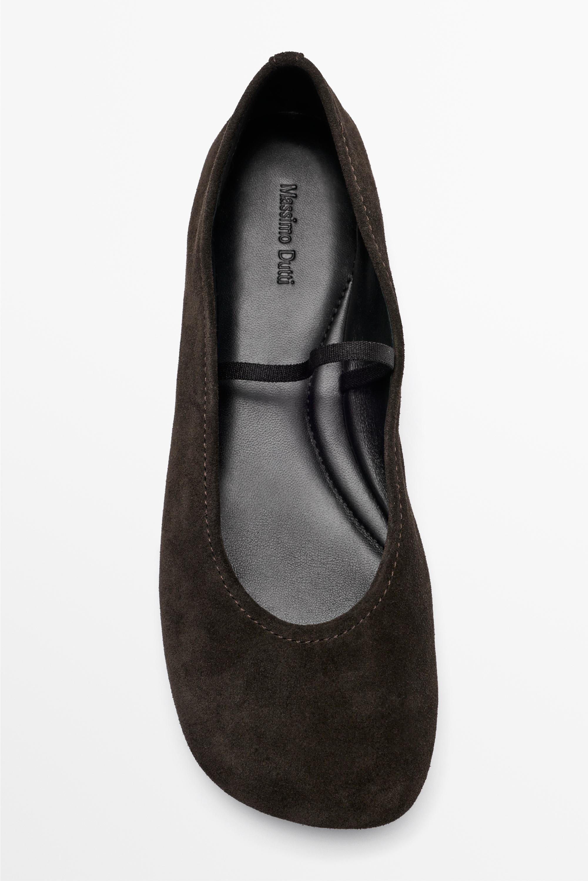Square toe leather ballerina flats Brown