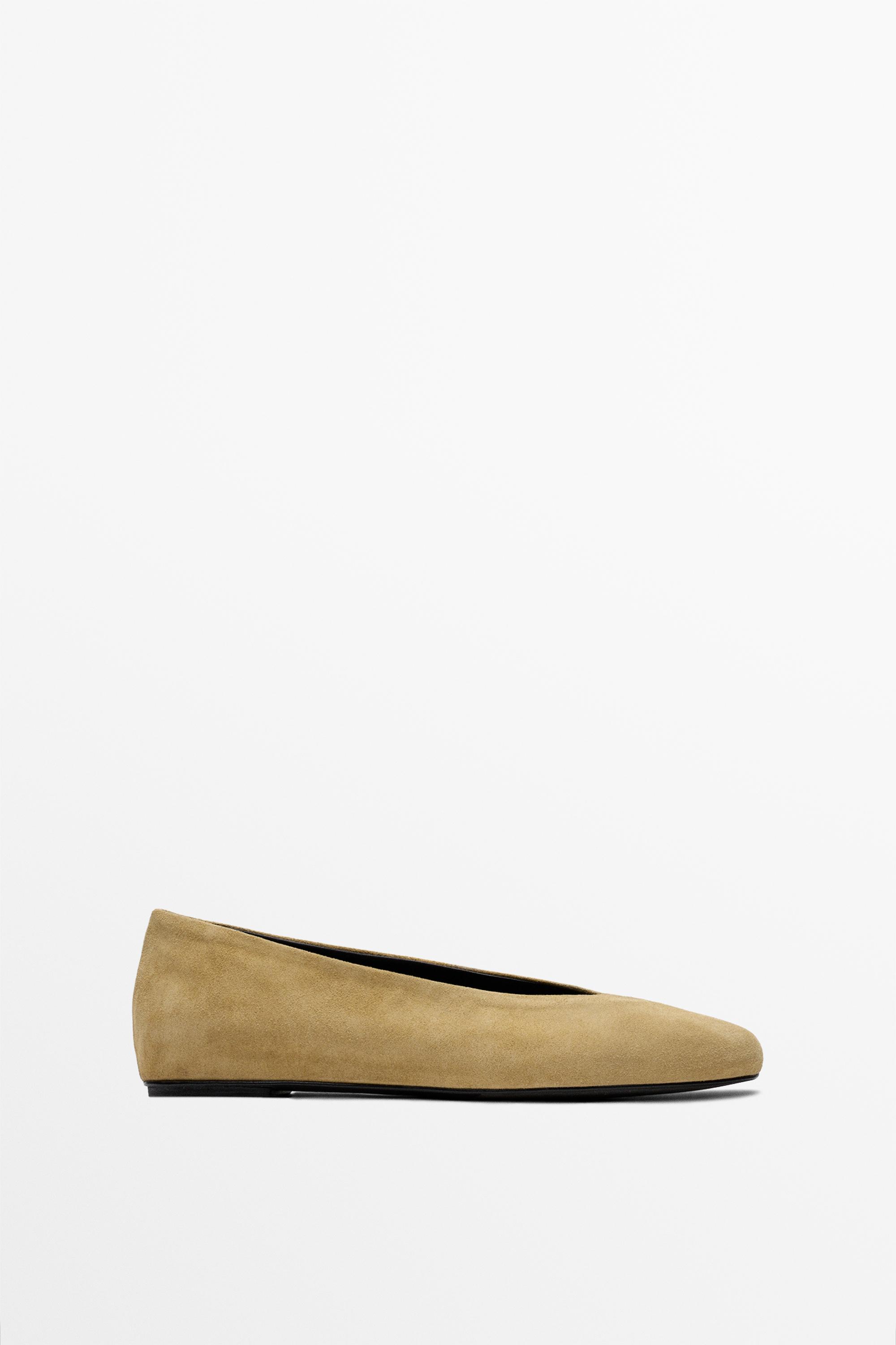 Split leather ballet flats Mustard