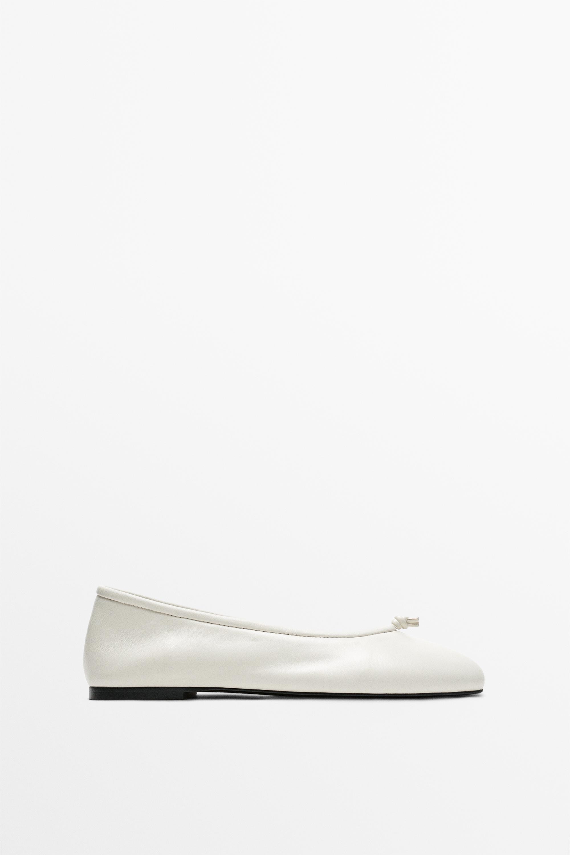 Leather knot ballet flat White