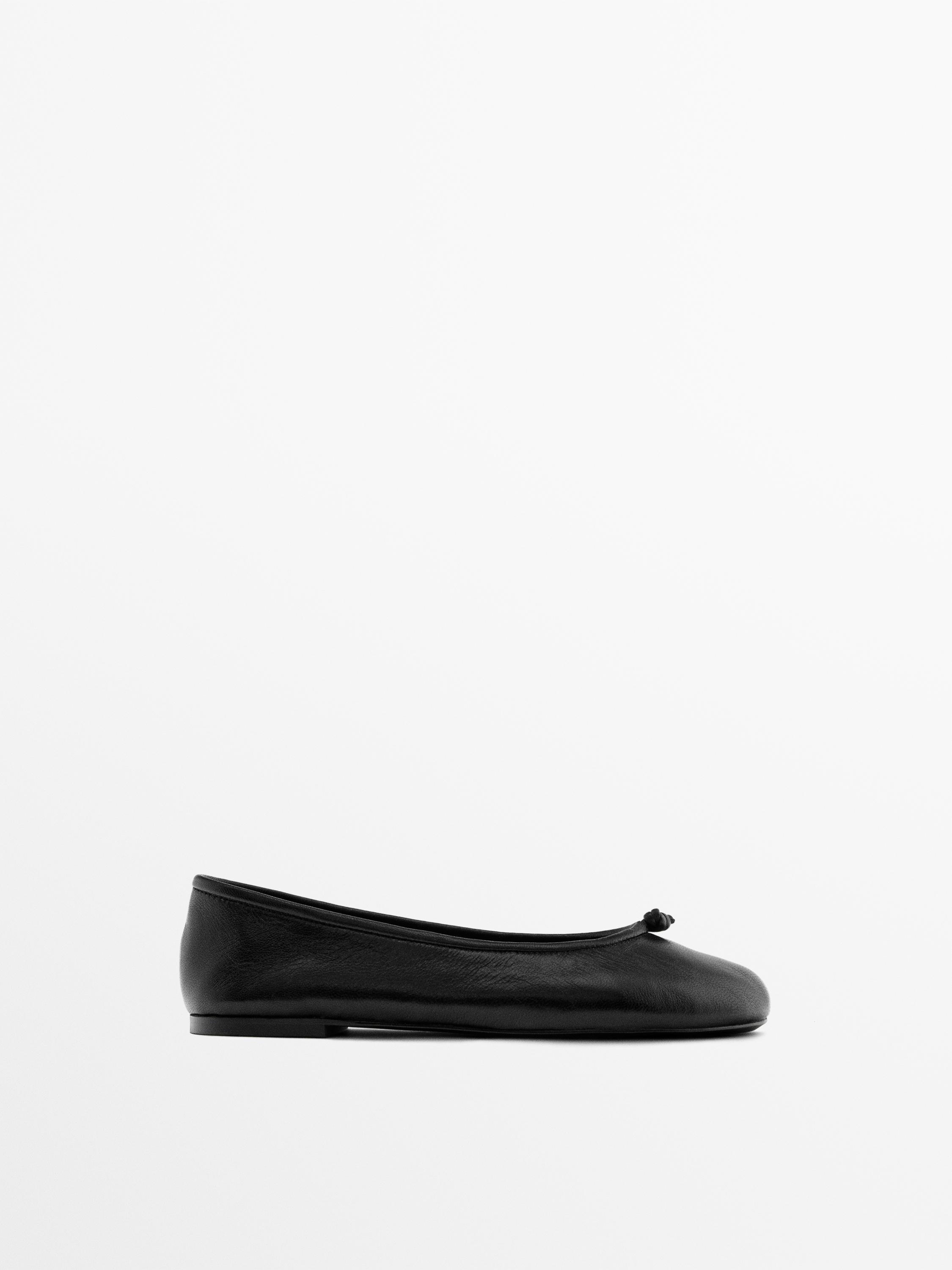 Leather knotted ballerina flats Black