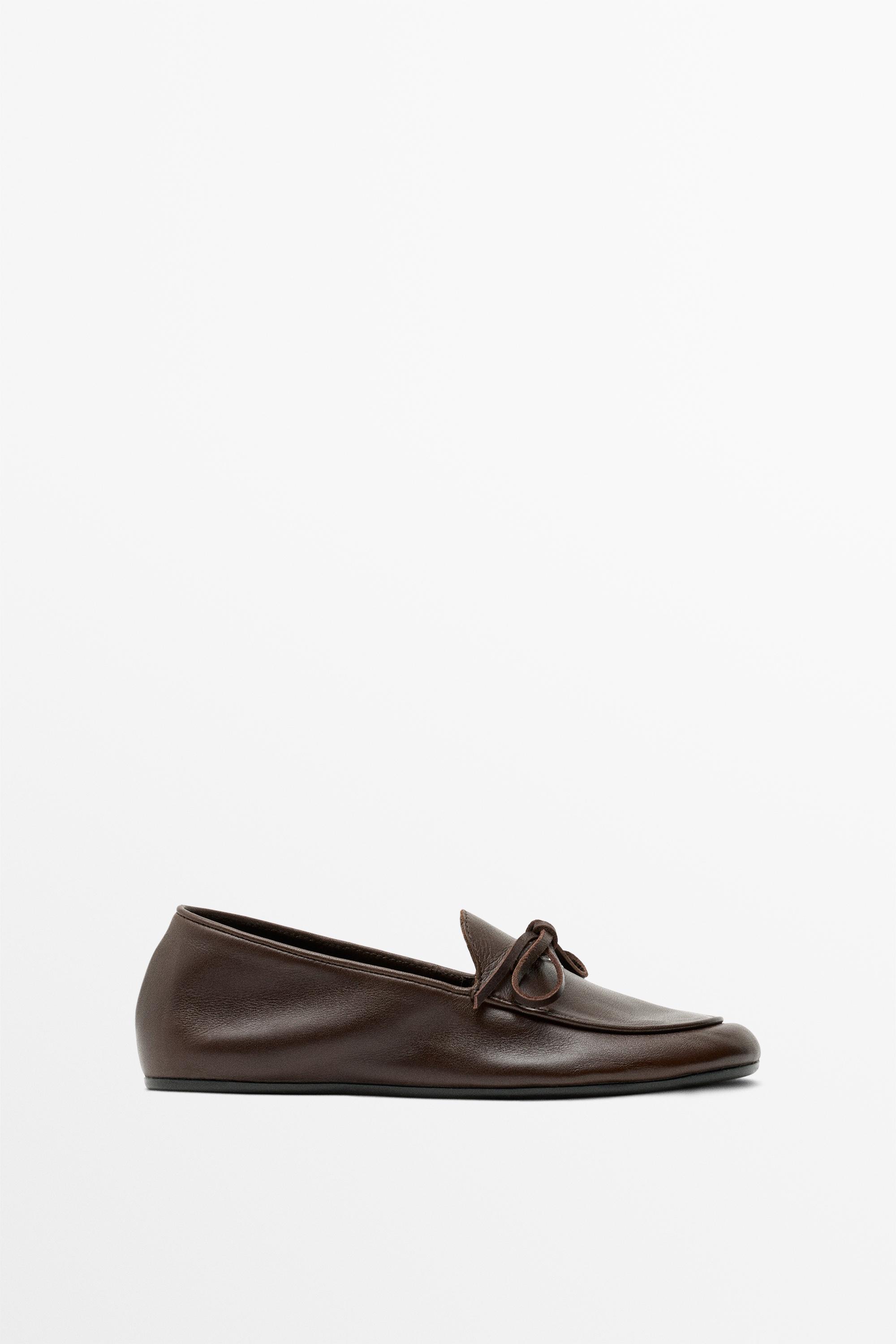 Soft leather bow loafer Brown