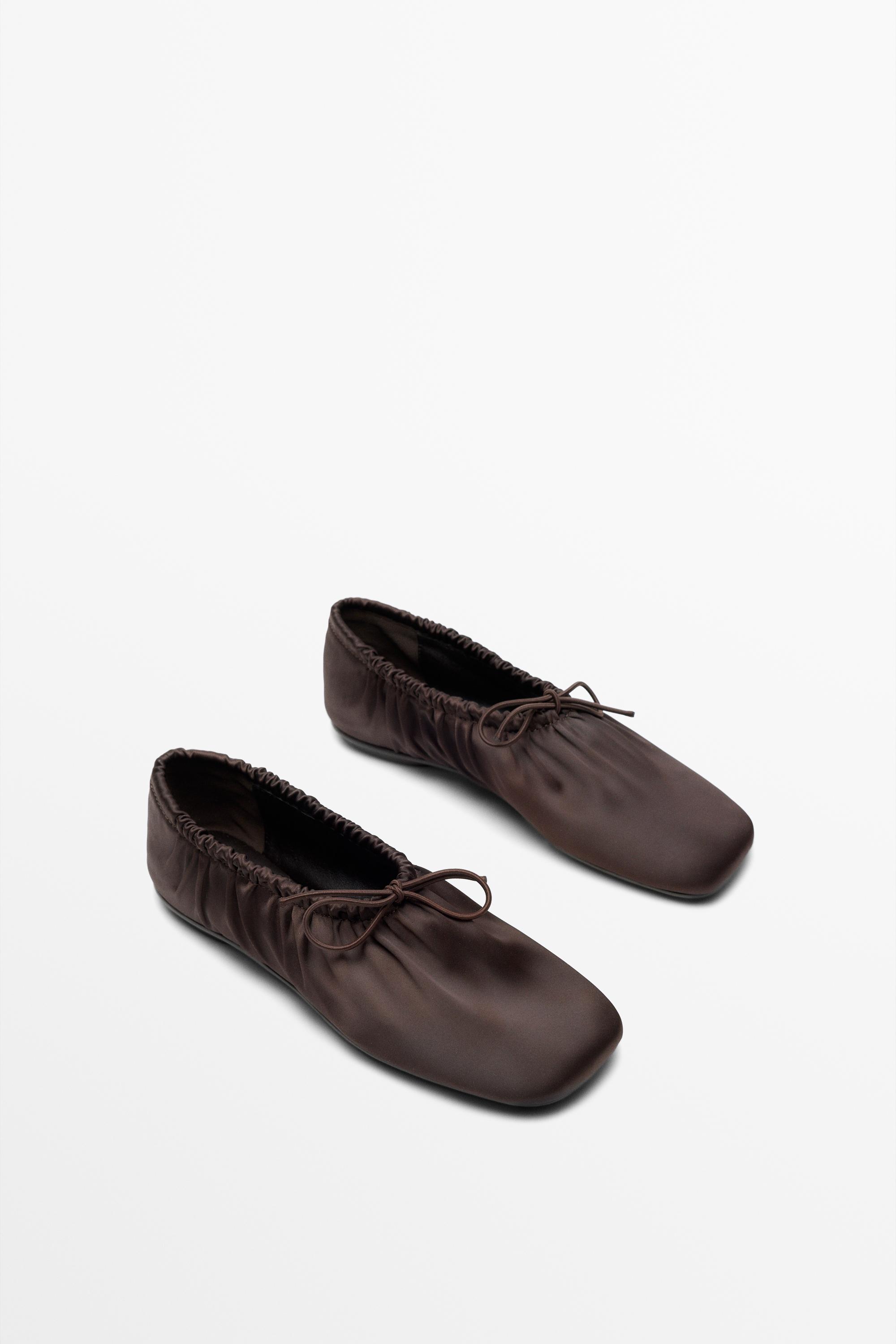Ruched bow ballet flats Brown