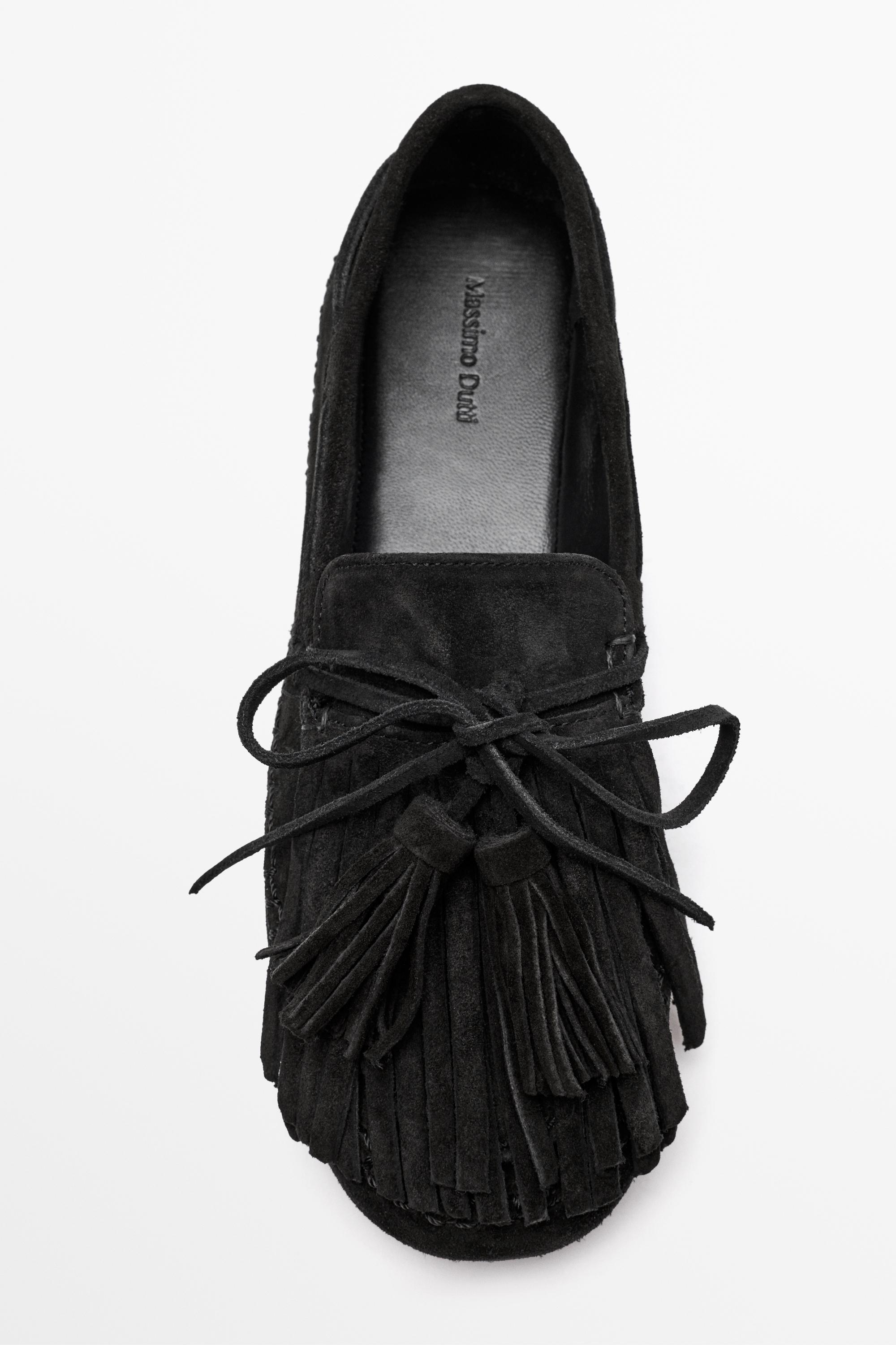 Leather fringed and tassel loafers Black