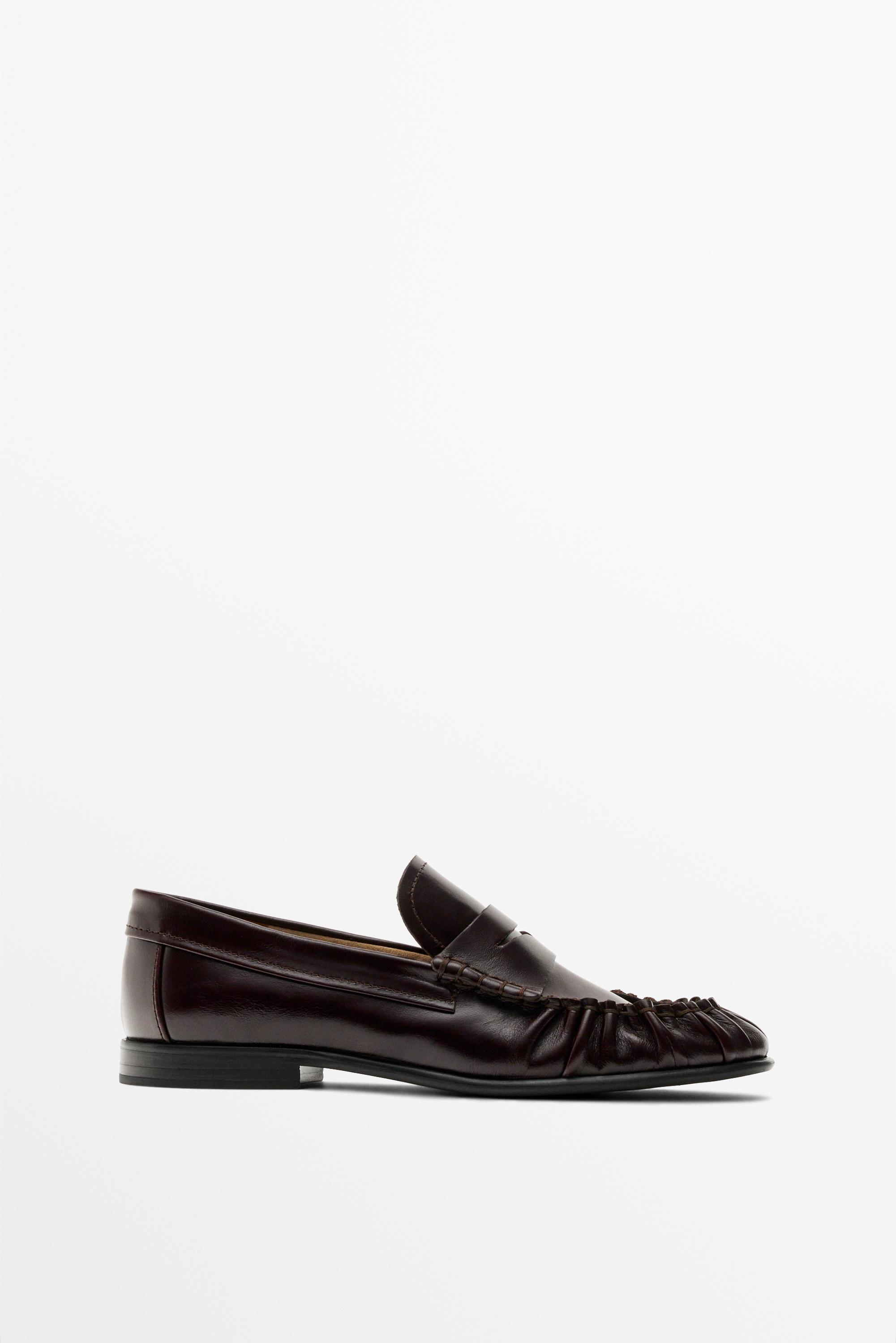 Shirred Leather Loafer Brown