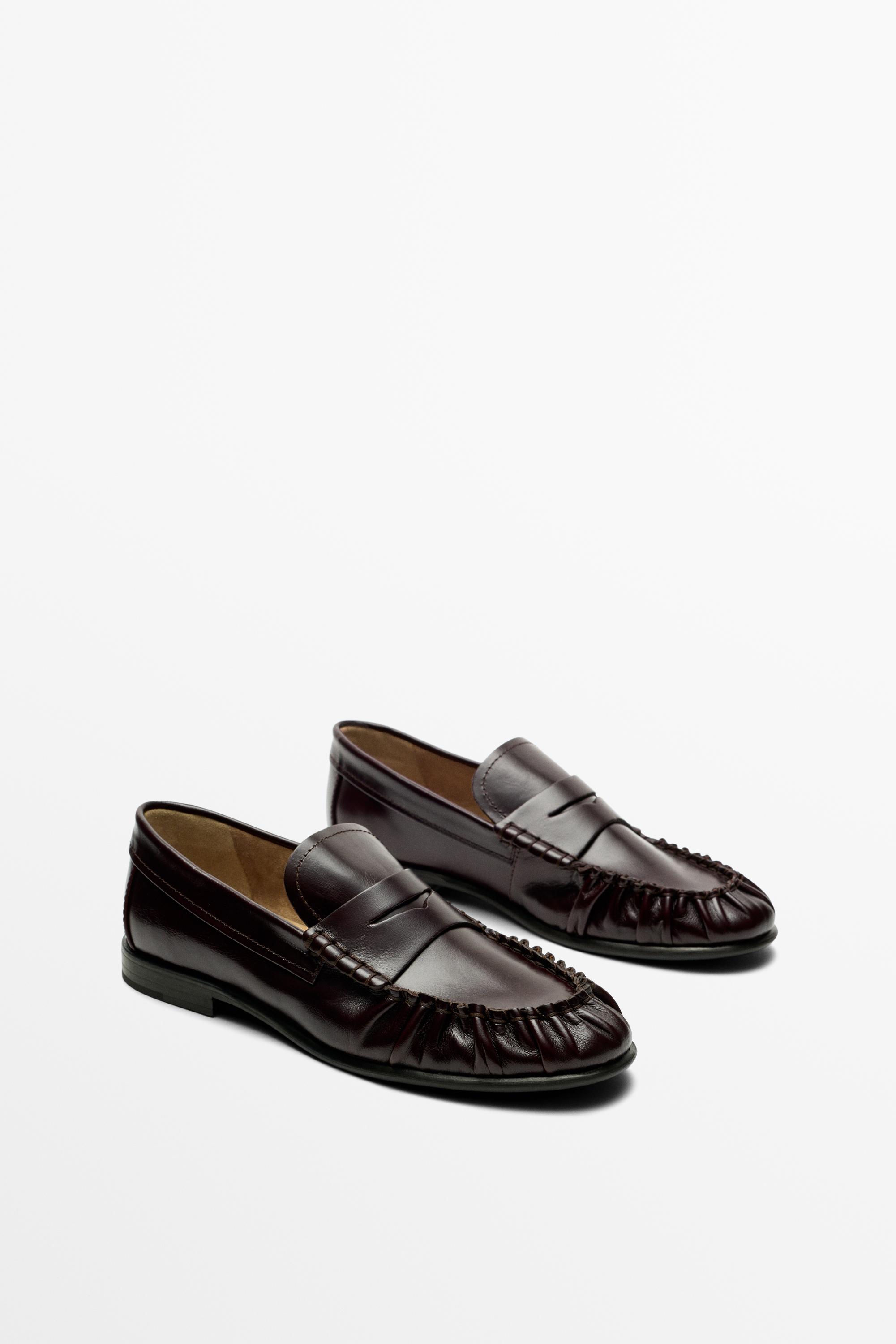 Shirred Leather Loafer Brown