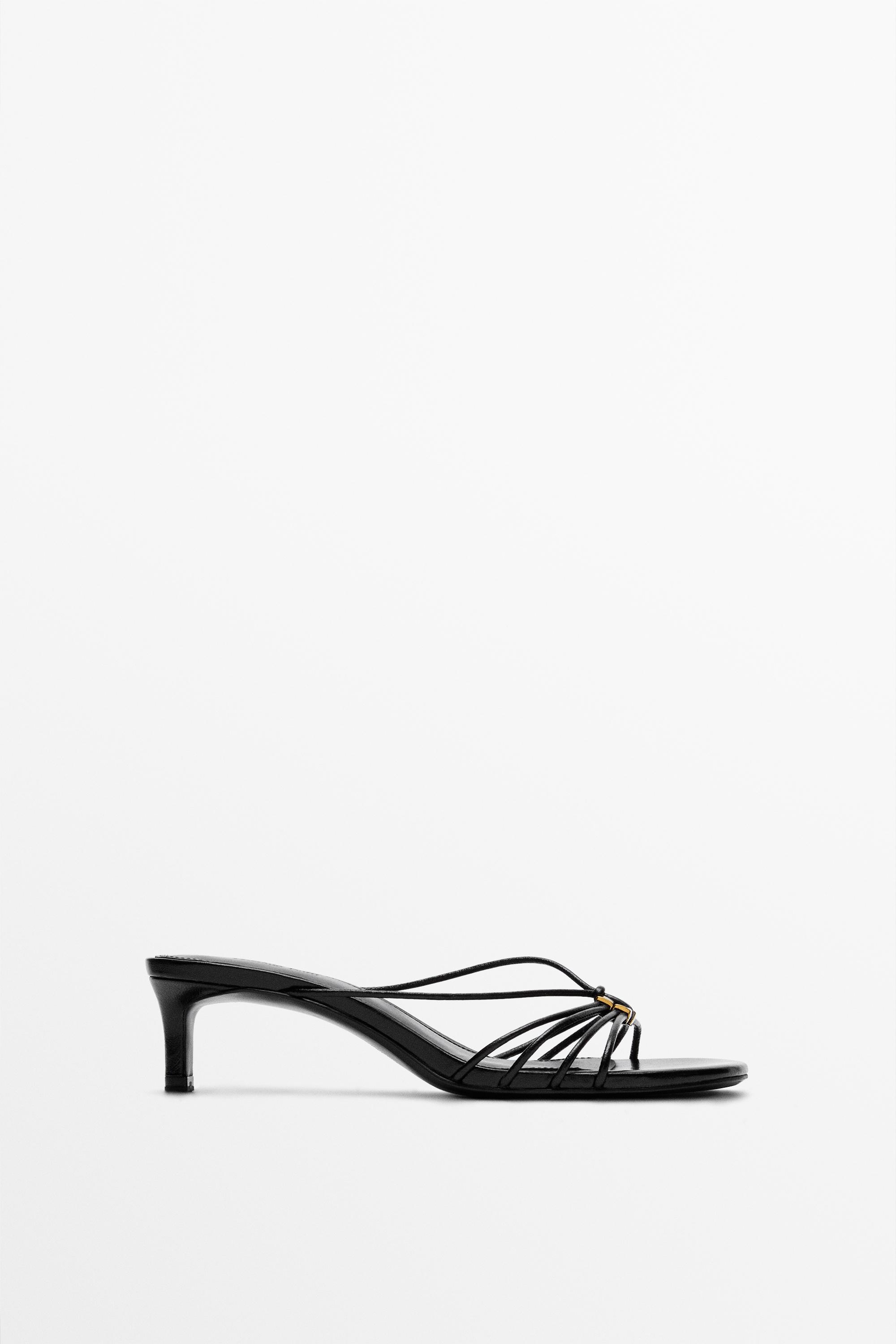 Strappy heeled sandals with embellished detail Black