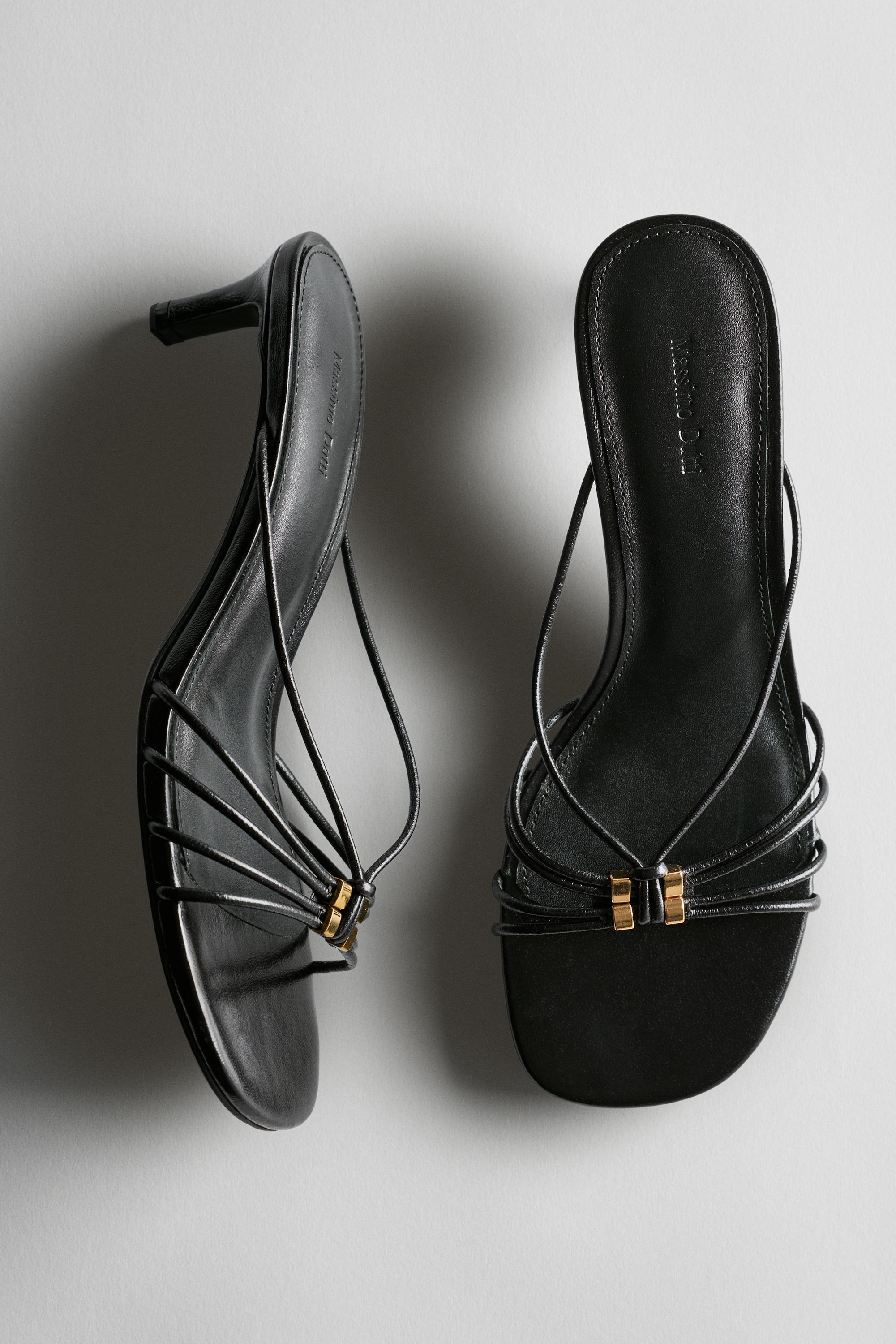 Strappy heeled sandals with embellished detail Black