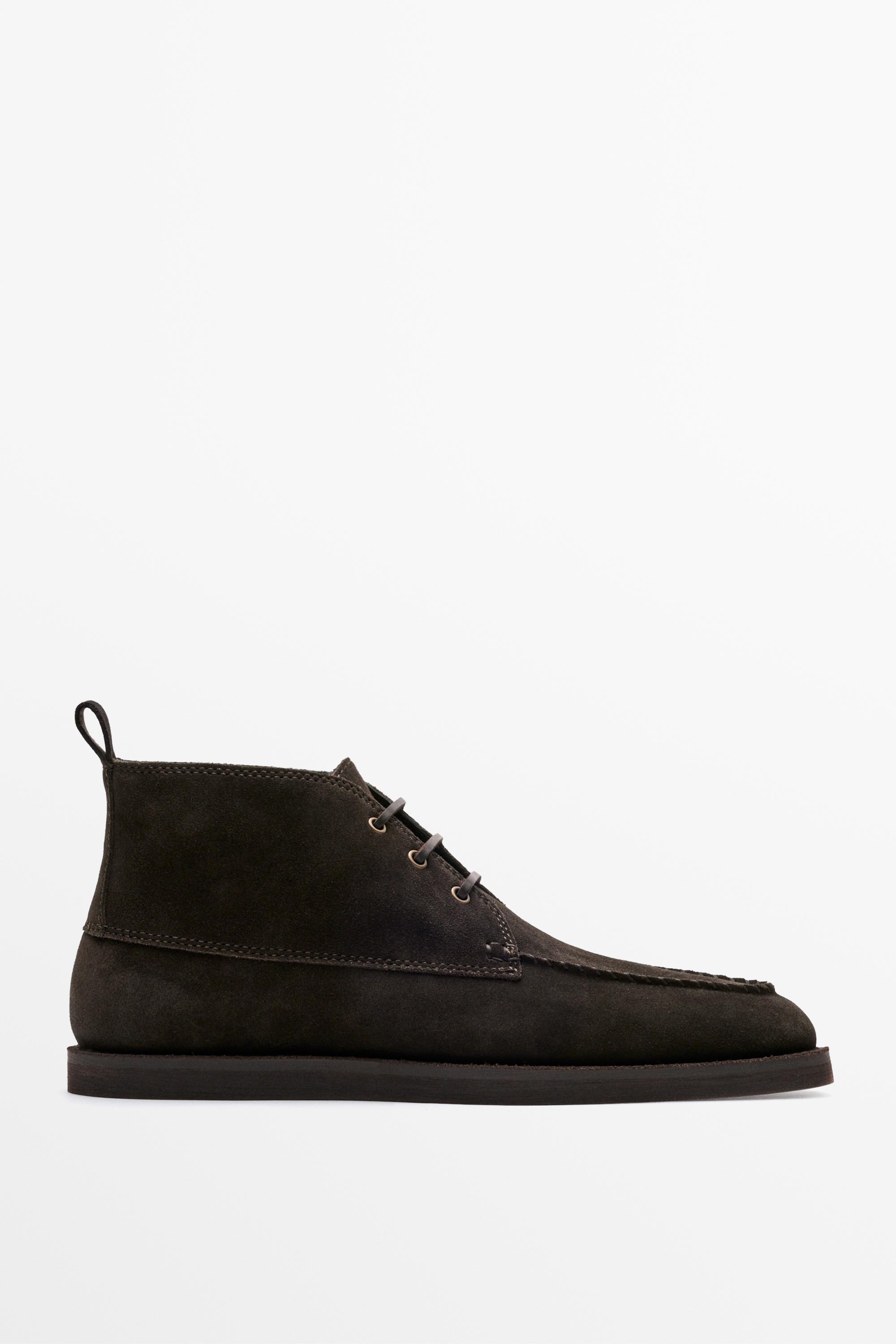 Split Suede Leather Ankle Boot with Contrast Stitching Brown