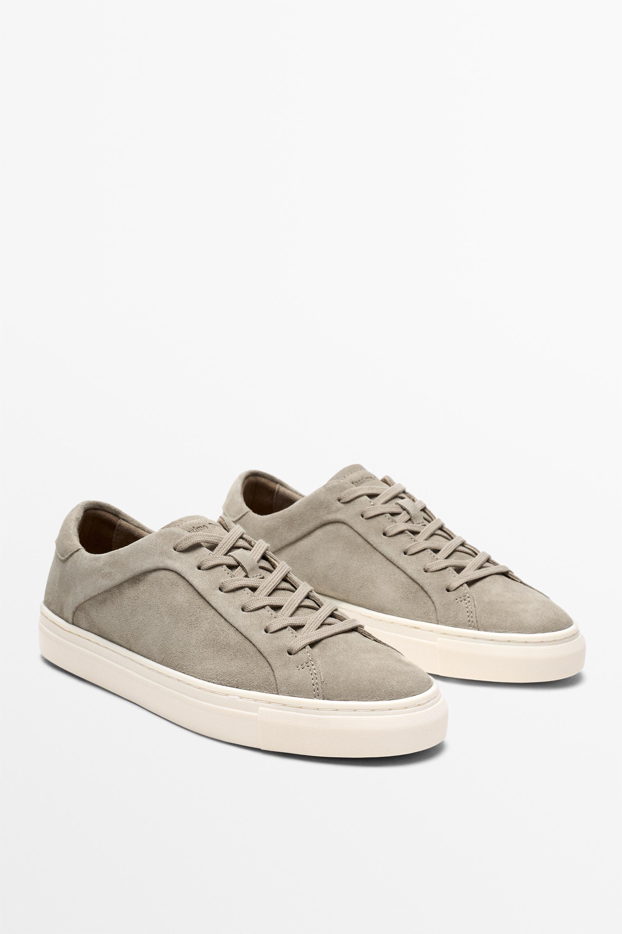 Leather trainers with lug sole Sand