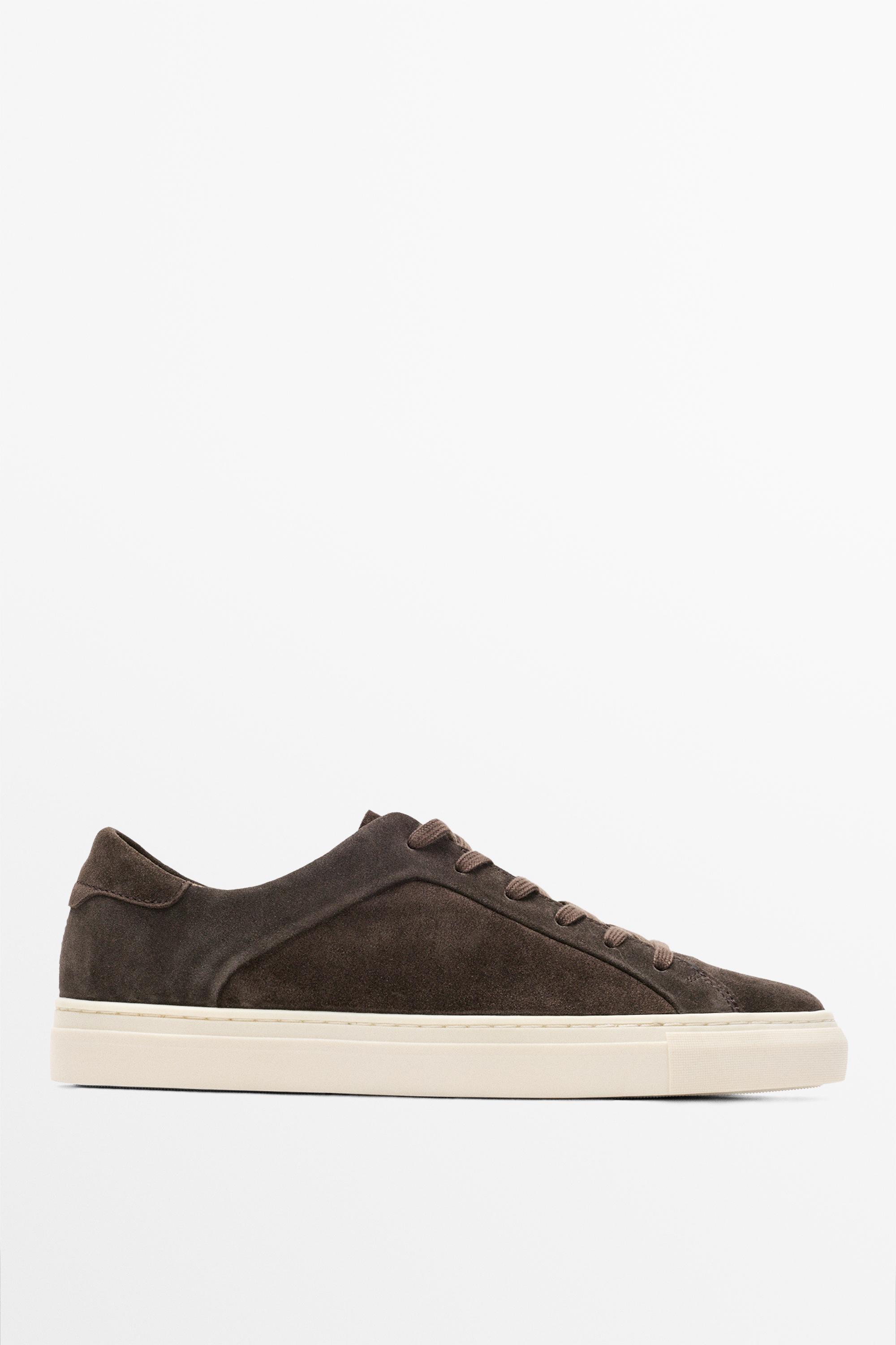 Leather trainers with lug sole Brown