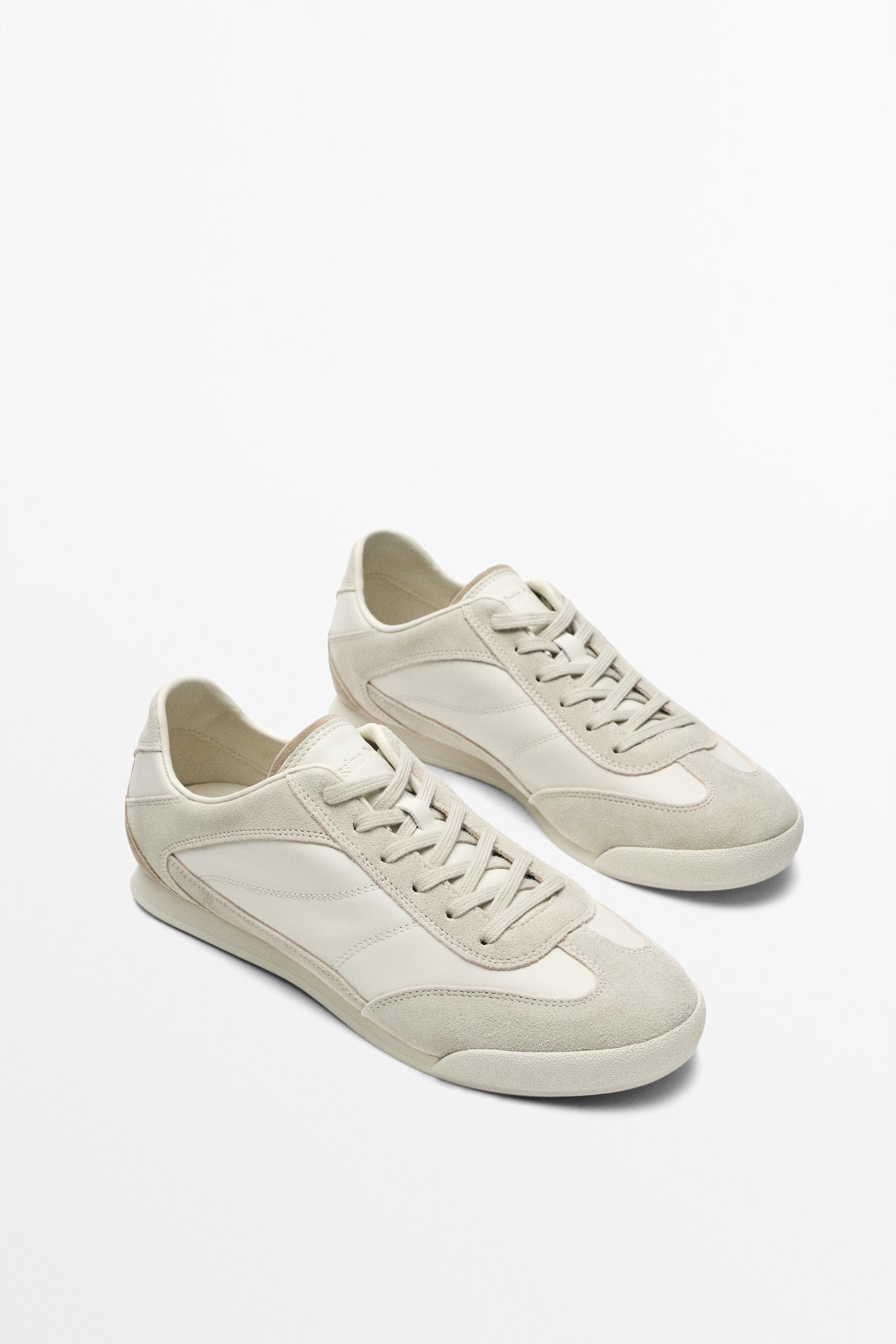 Contrast leather trainers White