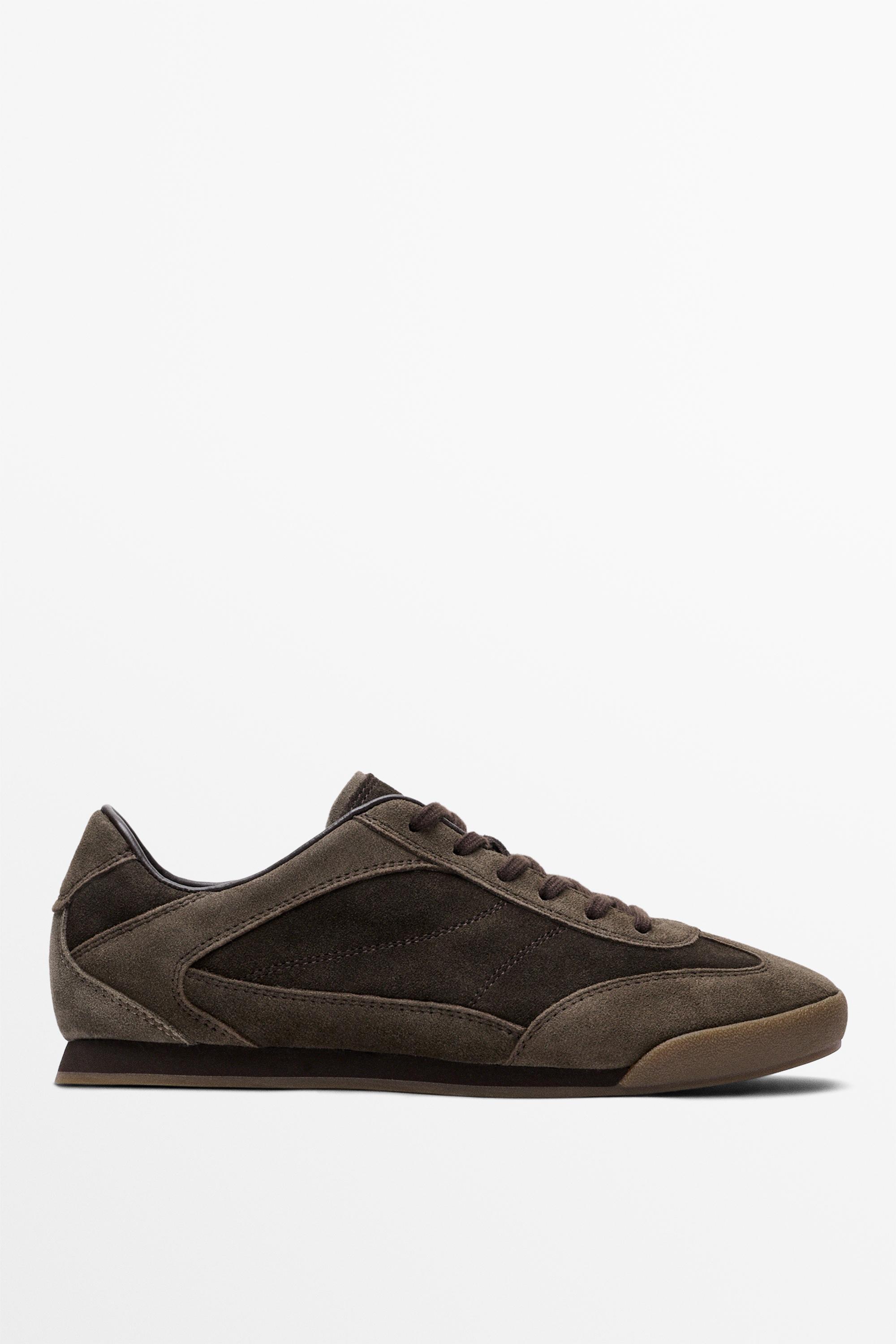 Contrast leather trainers Brown
