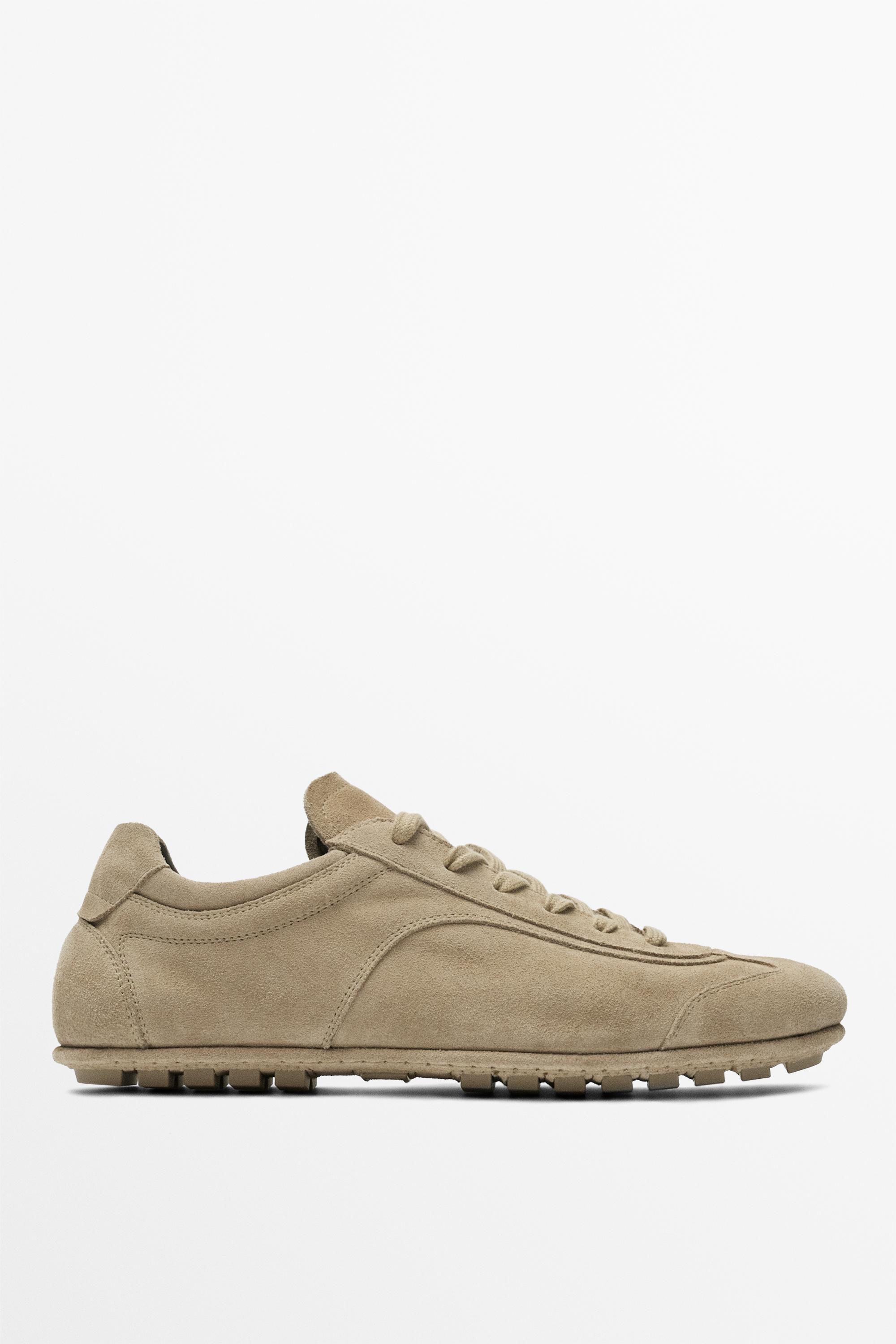 Split suede leather trainers Sand